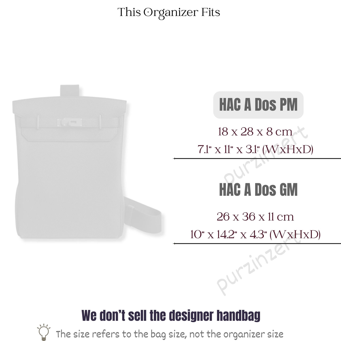 Bag Insert for (Hermes, HAC A Dos PM (Small)) Organizer of Silk Fabric