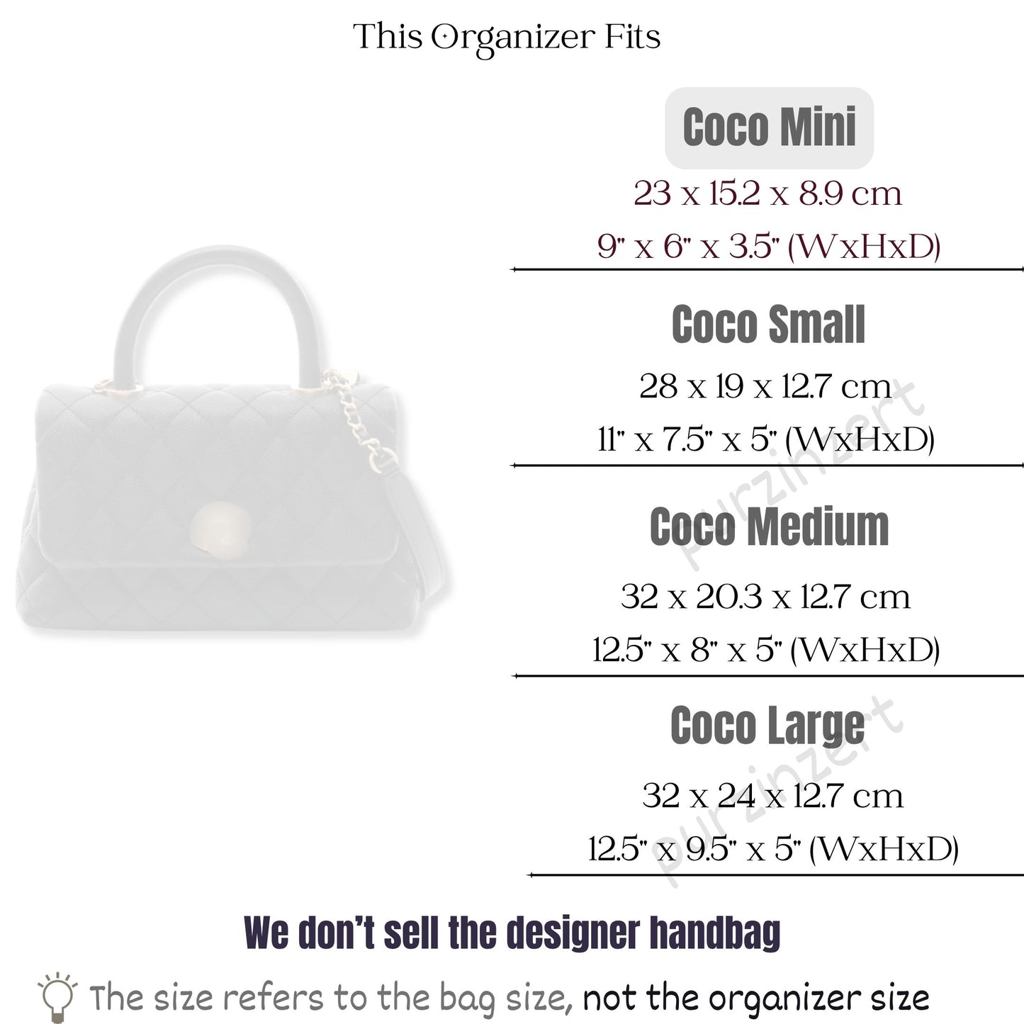 Bag Insert for (Chanel, Coco Mini) Organizer of Felt Fabric