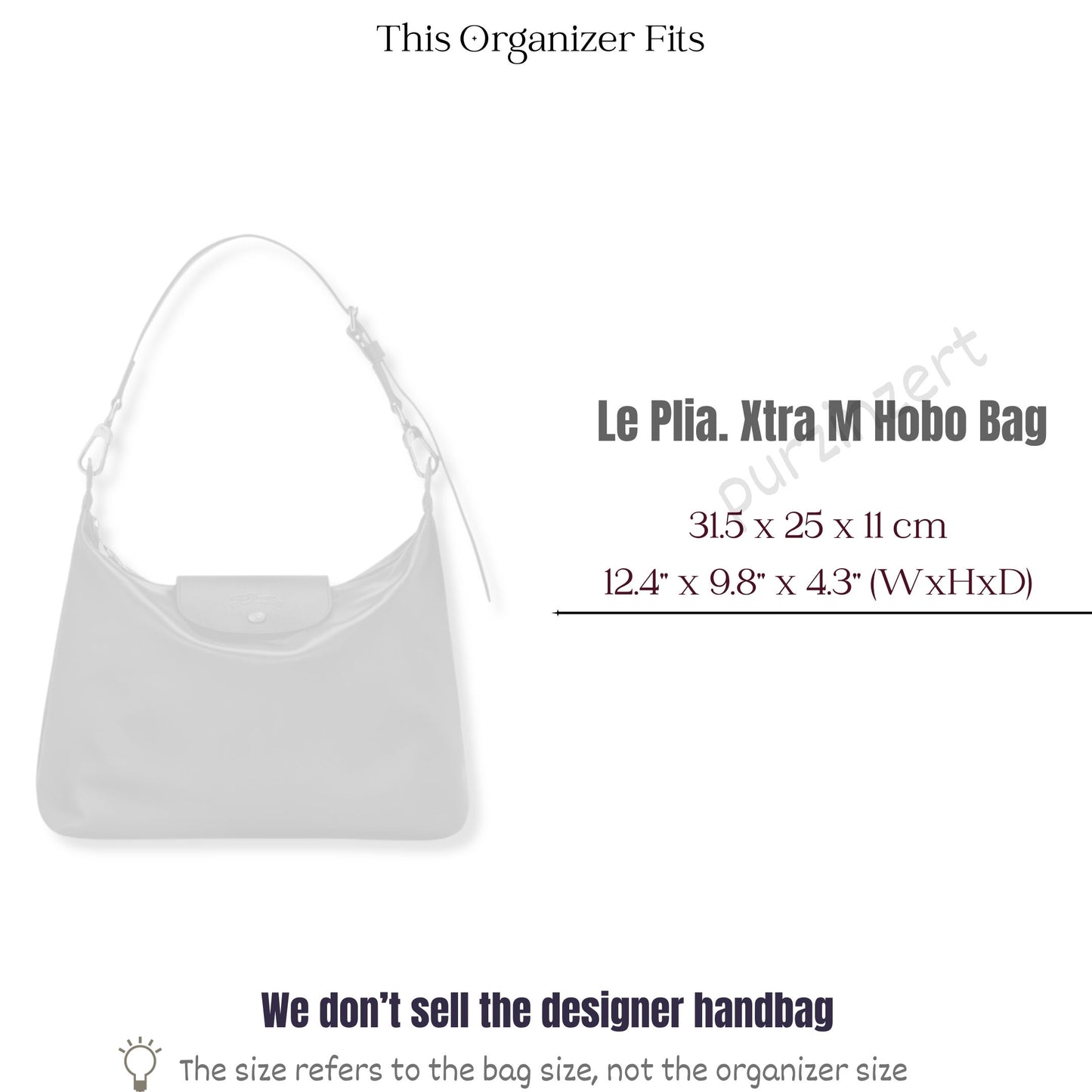 Bag Insert for (Longchamp, Le Pliage Xtra Medium Hobo) Organizer of Felt Fabric