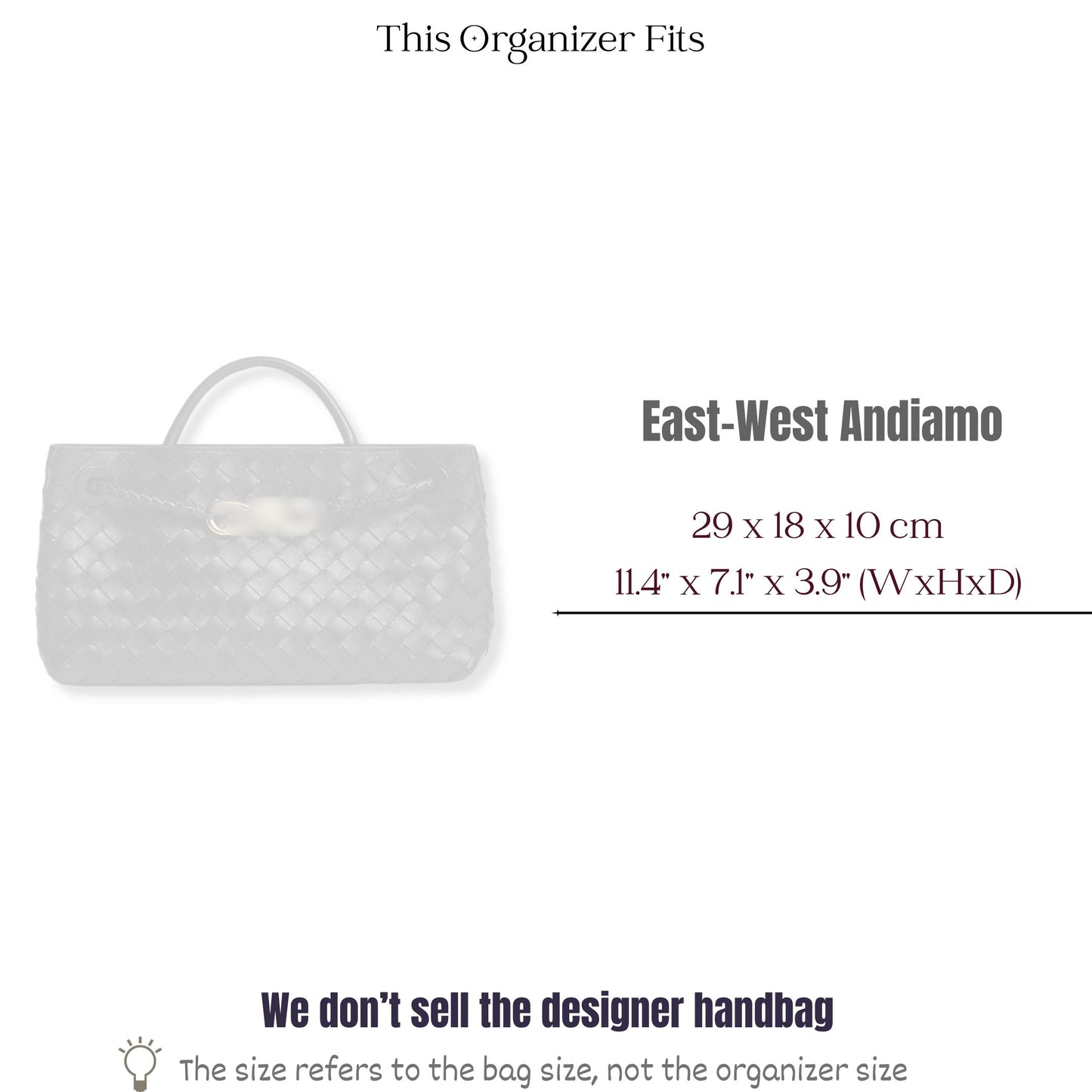 Bag Insert for (Bottega Veneta, East West Andiamo) Organizer of Felt Fabric