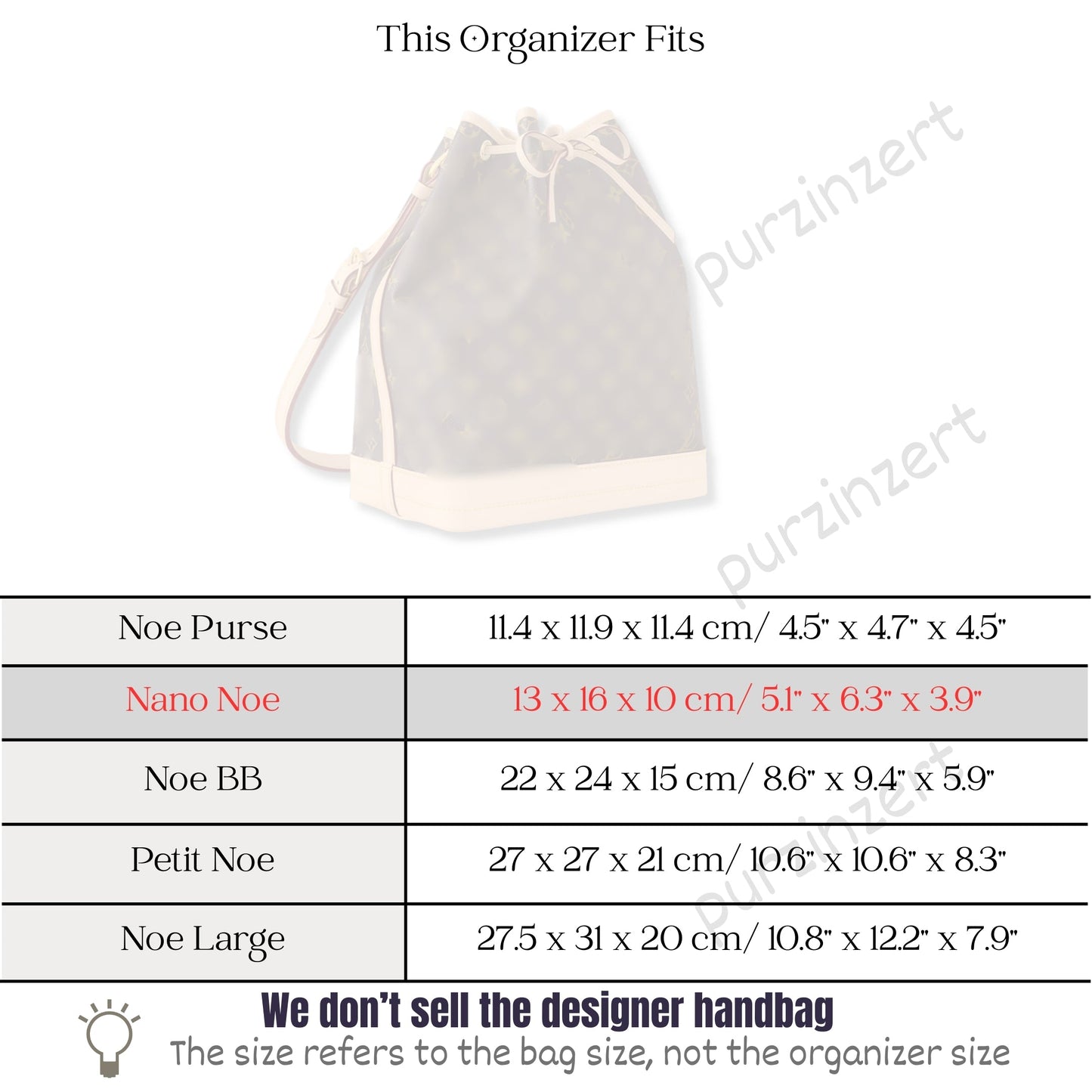 Bag Insert for (LV, Nano Noé) Organizer of Felt Fabric