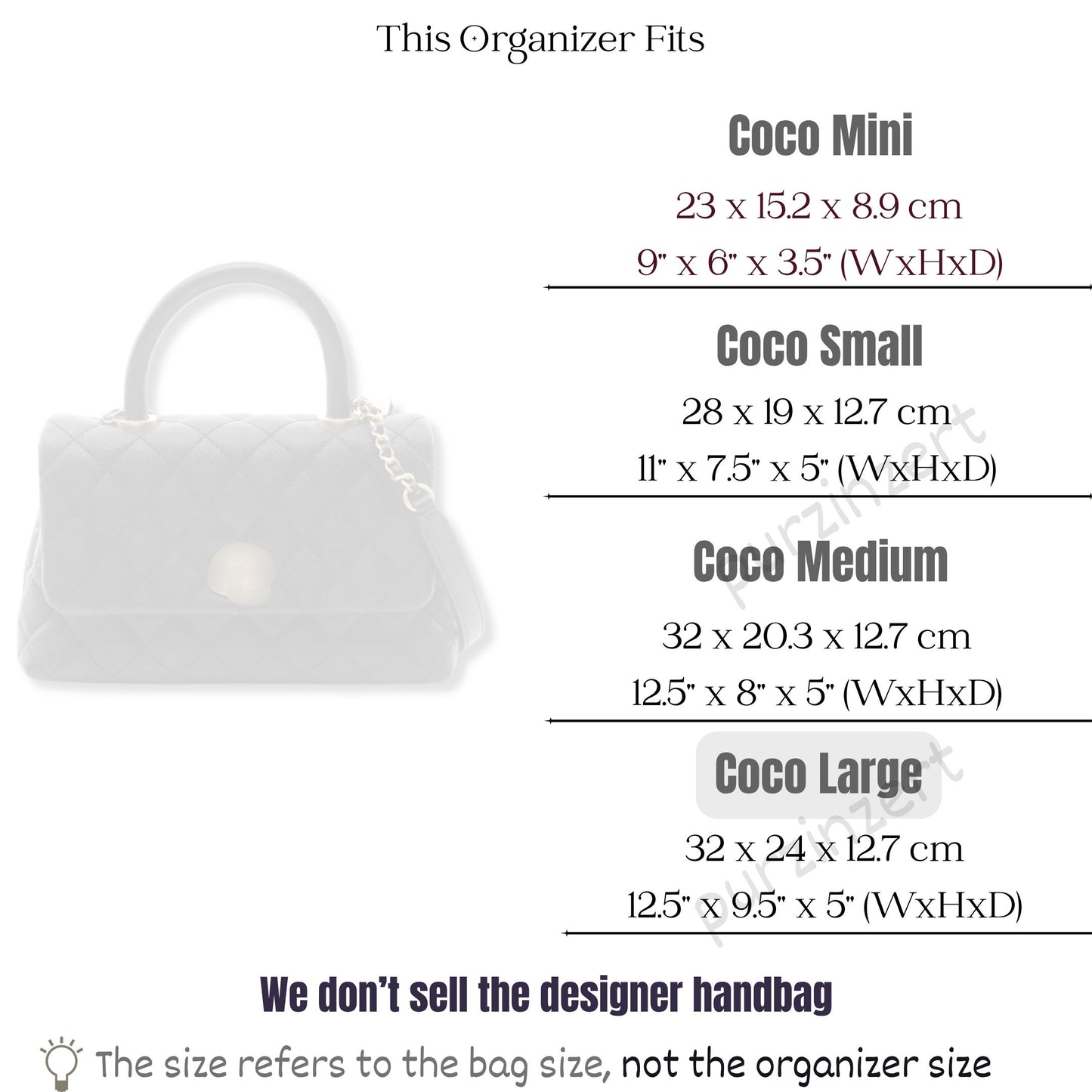 Bag Insert for (Chanel, Coco Large) Organizer of Felt Fabric