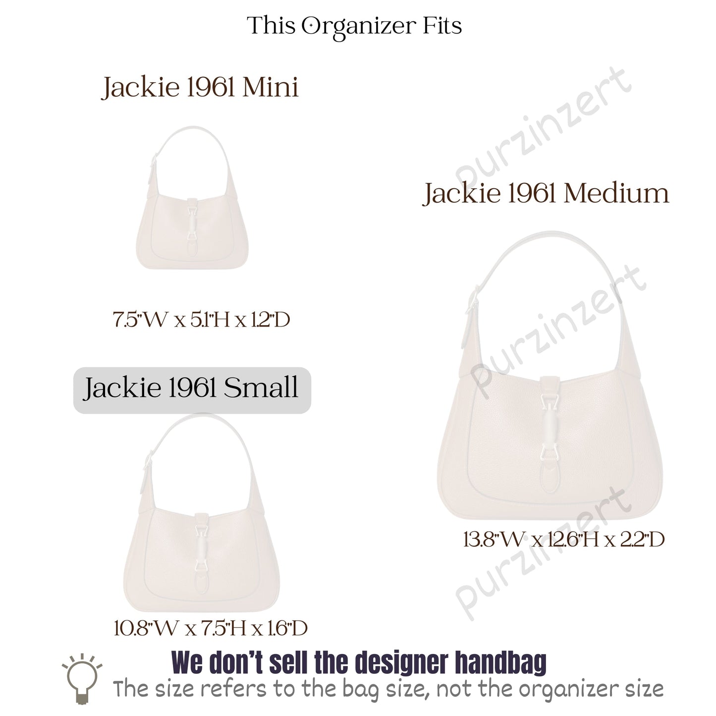 Bag Insert for (Gucci, Jackie 1961 Small) Organizer of Silk Fabric