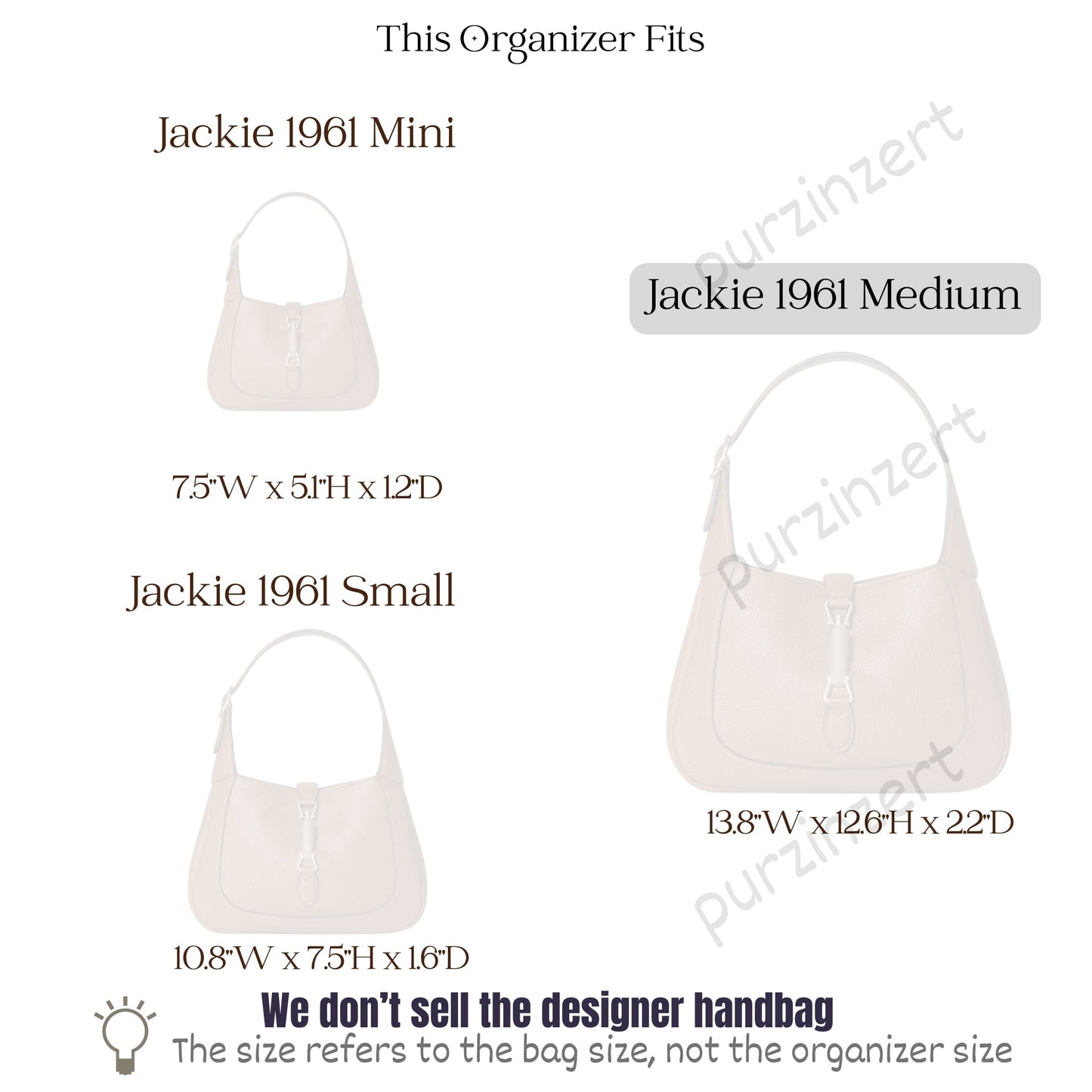 Bag Insert for (Gucci, Jackie 1961 Medium) Organizer of Felt Fabric