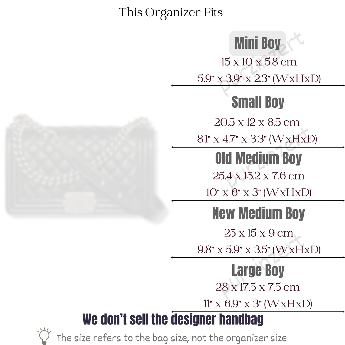 Bag Insert for (Chanel, Boy Chanel Mini) Organizer of Silk Fabric