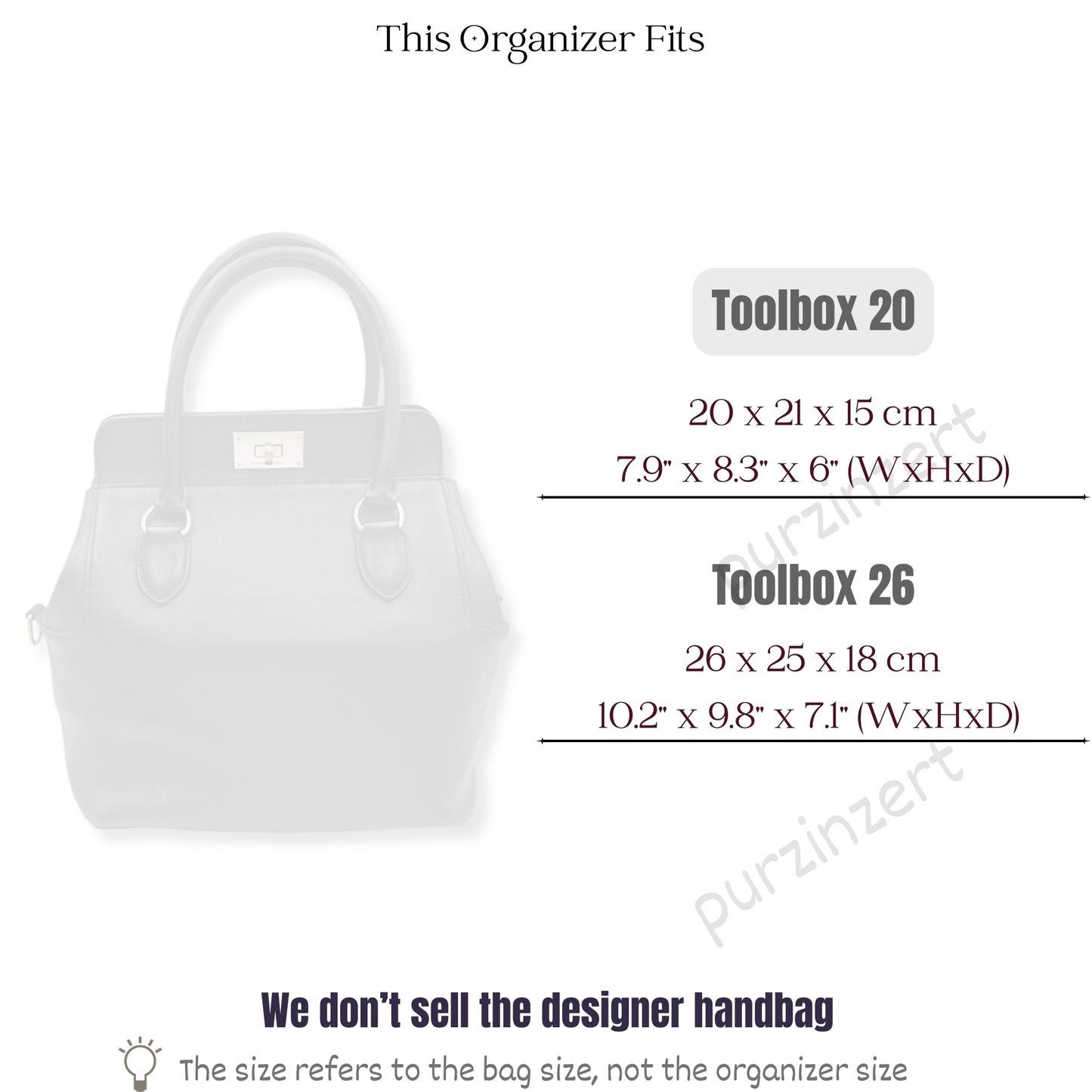 Bag Insert for (Hermes, Toolbox 20) Organizer of Silk Fabric