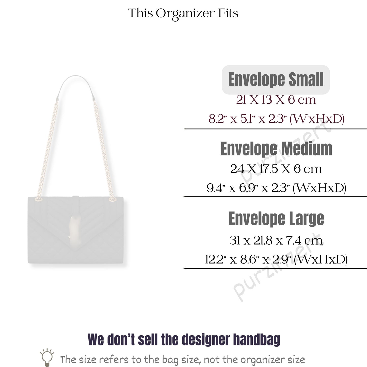 Bag Insert for (Saint Laurent (YSL), Envelope Small) Organizer of Felt Fabric