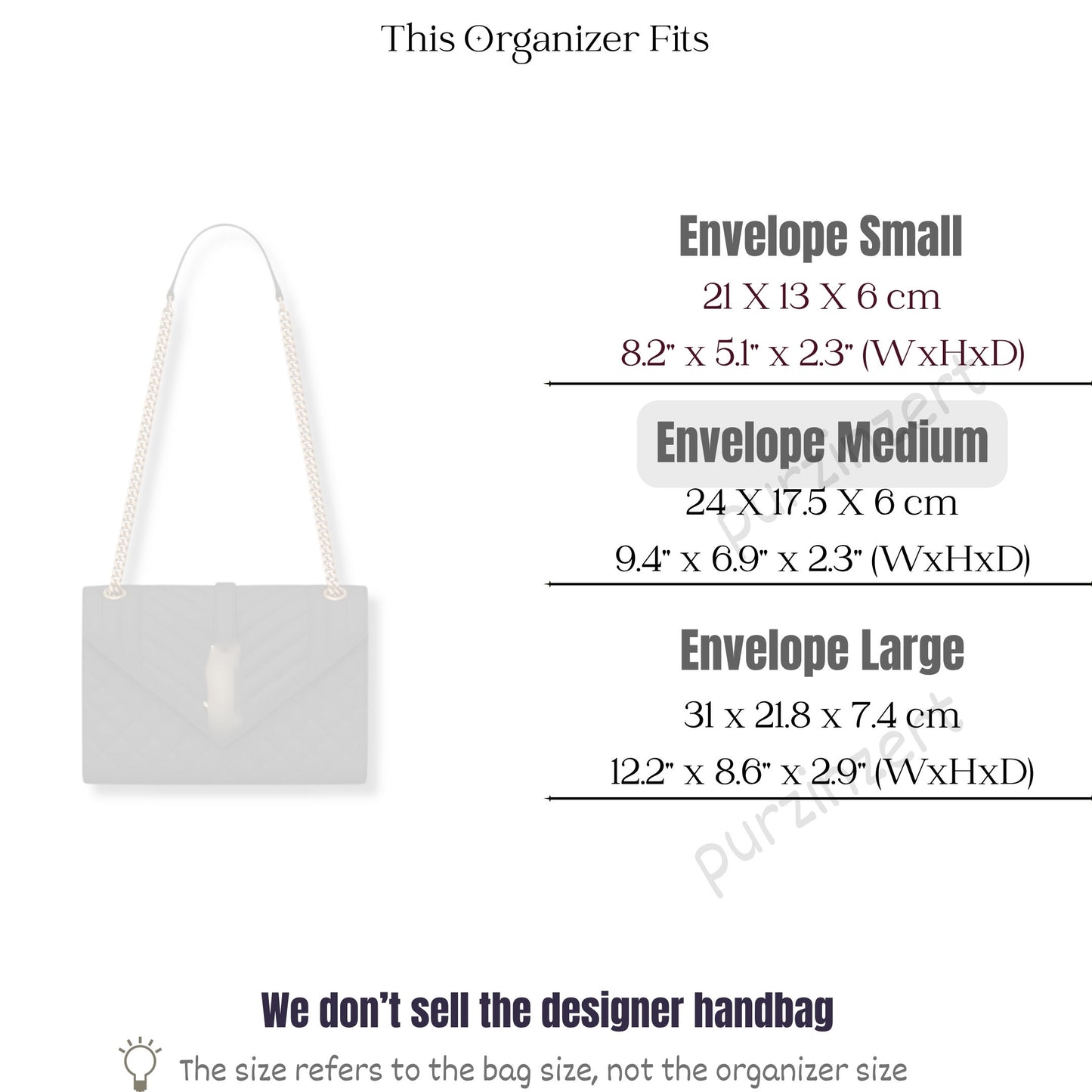 Bag Insert for (Saint Laurent (YSL), Envelope Medium) Organizer of Silk Fabric