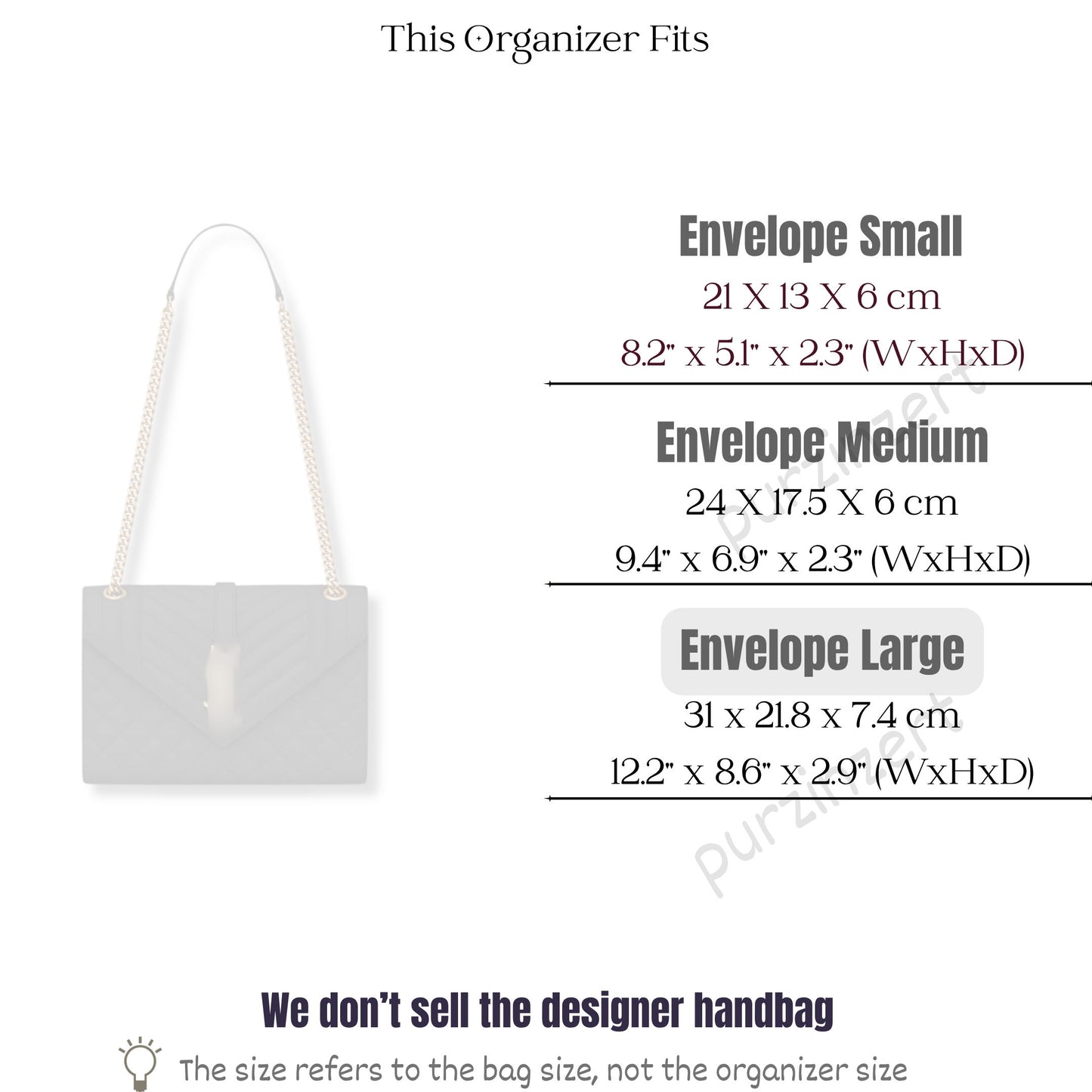 Bag Insert for (Saint Laurent (YSL), Envelope Large) Organizer of Felt Fabric