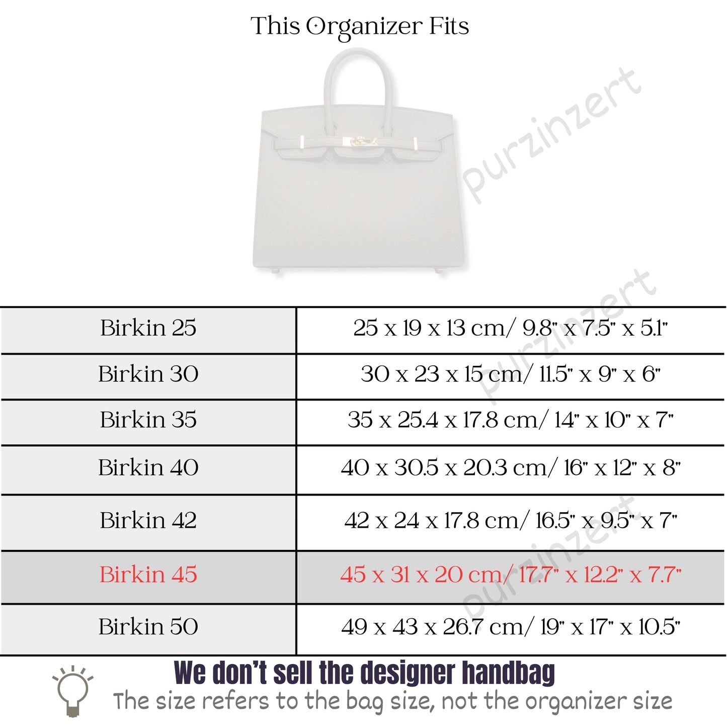 Bag Insert for (Hermes, Birkin 45) Organizer of Silk Fabric
