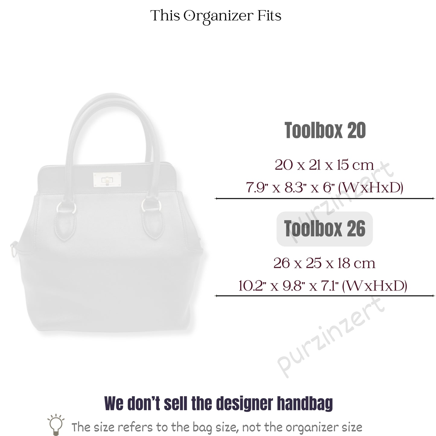 Bag Insert for (Hermes, Toolbox 26) Organizer of Felt Fabric