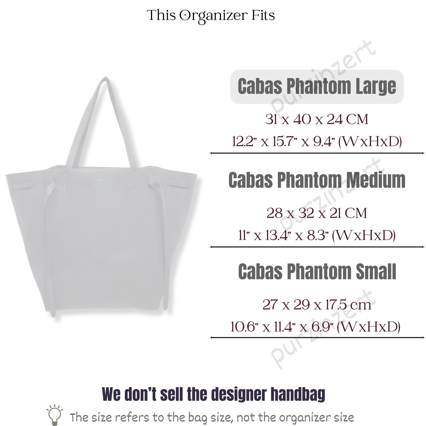 Bag Insert for (Celine, Large Phantom) Organizer of Nylon Fabric