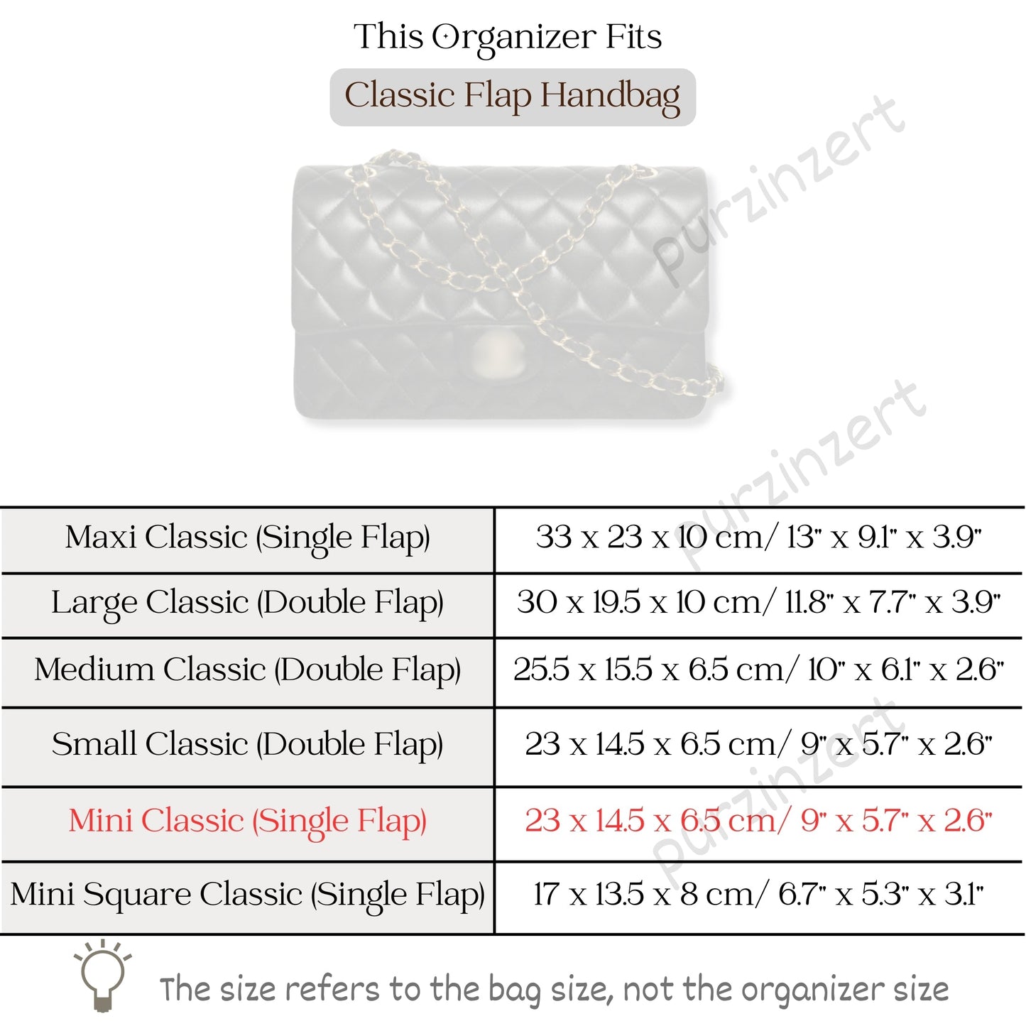 Bag Insert for (Chanel, Mini Rectangular Classic Flap) Organizer of Felt Fabric