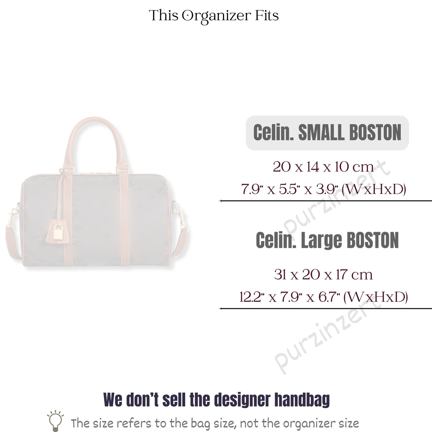 Bag Insert for (Celine, SMALL BOSTON) Organizer of Silk Fabric