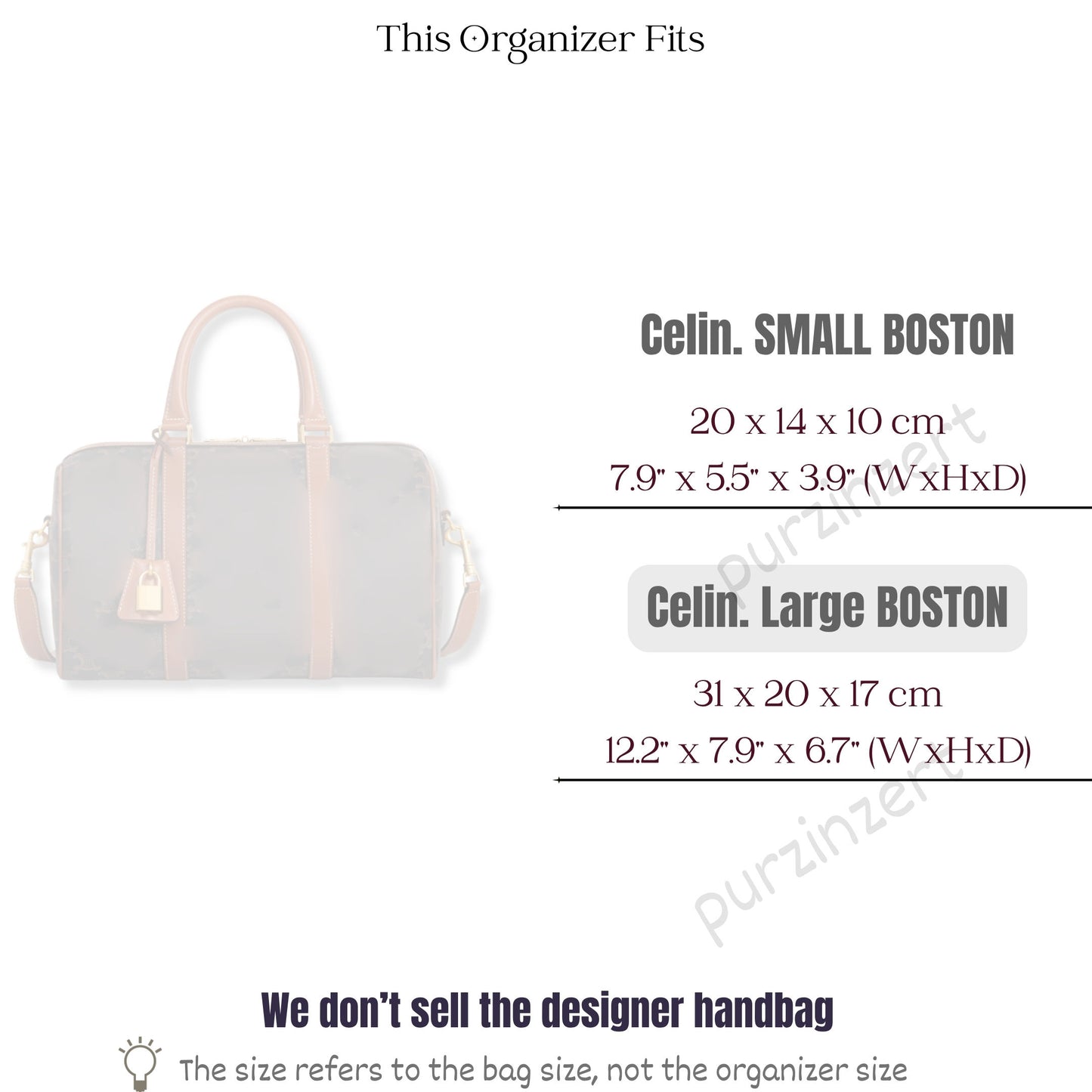 Bag Insert for (Celine, BOSTON BAG) Organizer of Felt Fabric