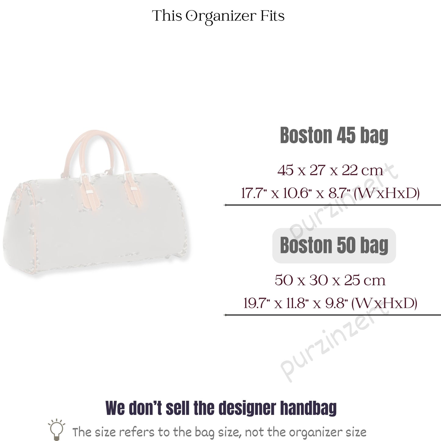 Bag Insert for (Goyard, Boston 50 bag) Organizer of Felt Fabric
