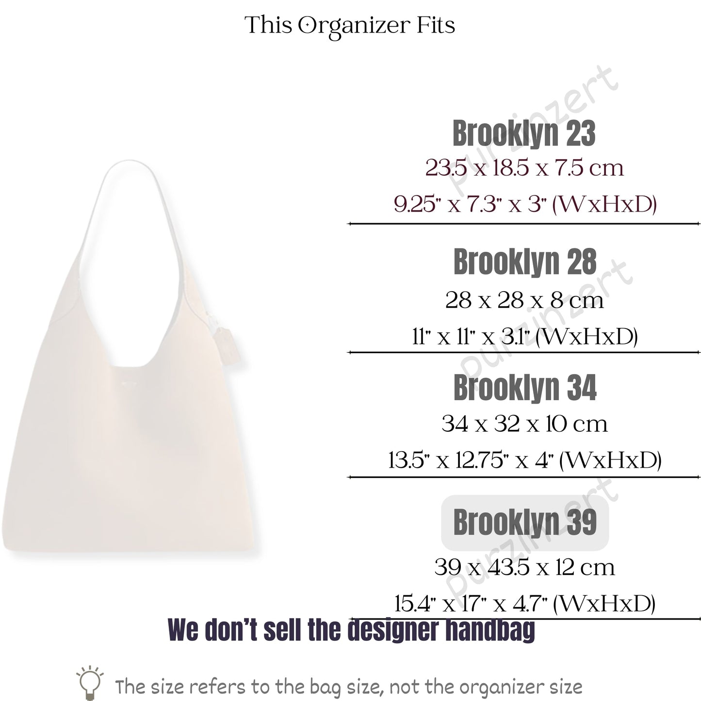 Bag Insert for (Coach, BROOKLYN SHOULDER BAG 39) Organizer of Silk Fabric