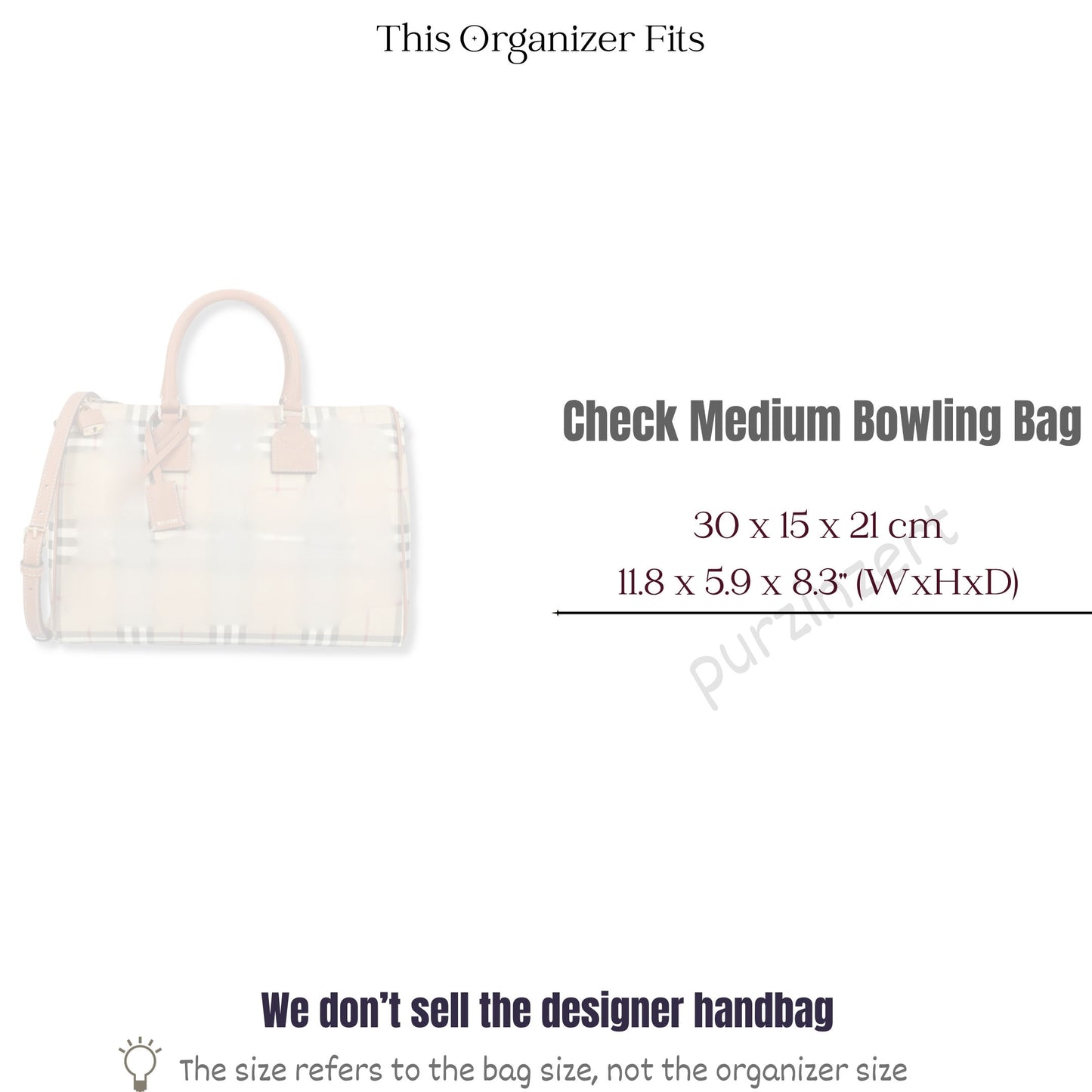 Bag Insert for (Burberry, Medium Check Bowling Bag) Organizer of Felt Fabric