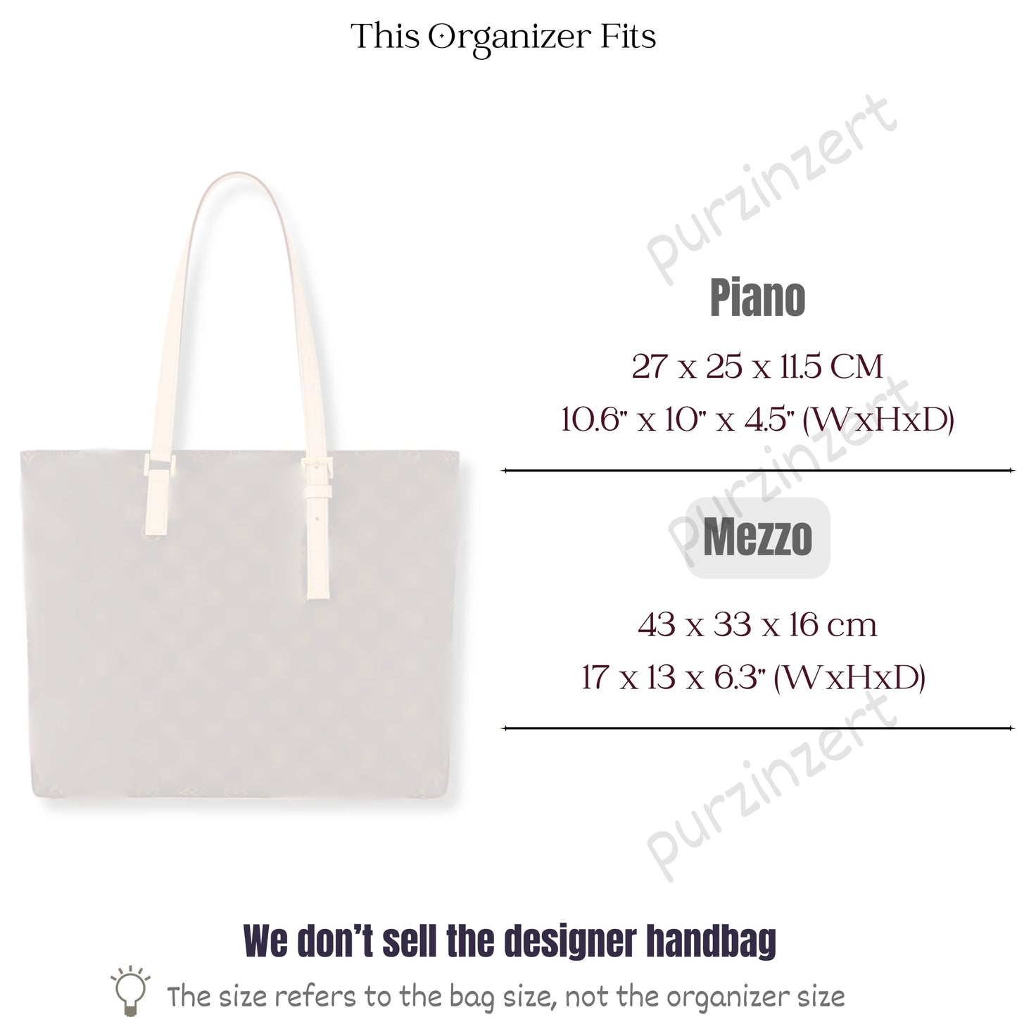 Bag Insert for (LV, Mezzo) Organizer of Felt Fabric