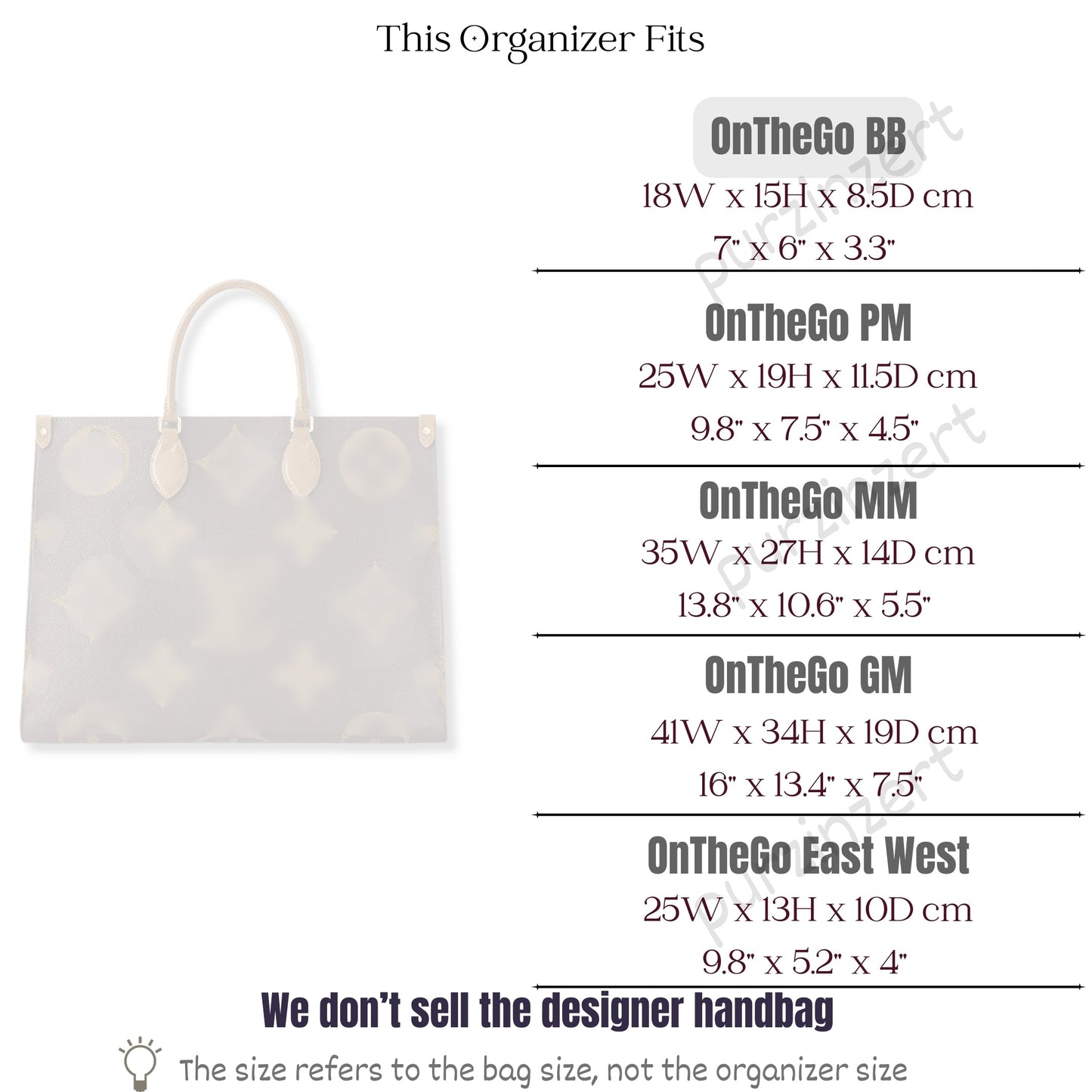 Bag Insert for (LV, OnTheGo BB) Organizer of Silk Fabric