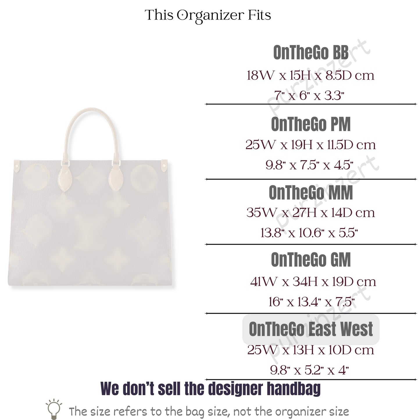 Bag Insert for (LV, OnTheGo East West) Organizer of Silk Fabric