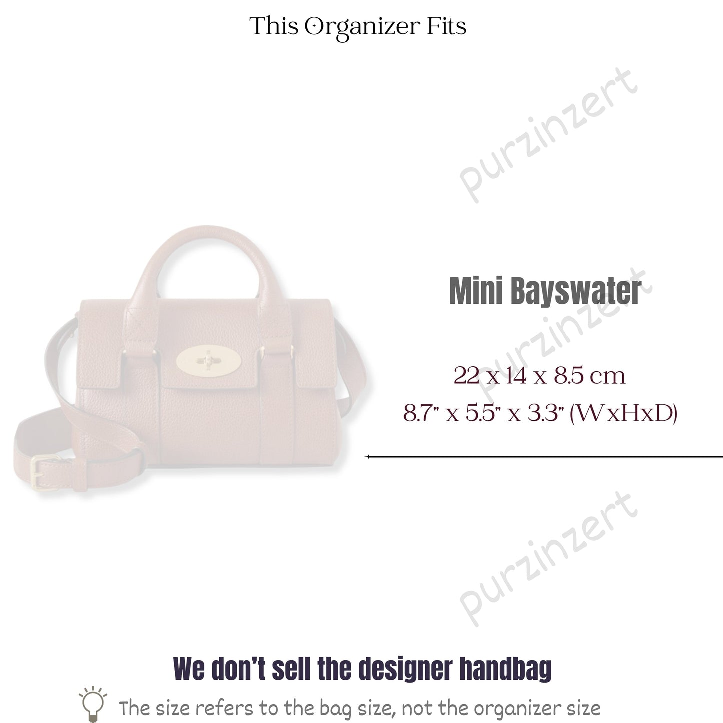 Bag Insert for (Mulberry, Mini Bayswater) Organizer of Felt Fabric