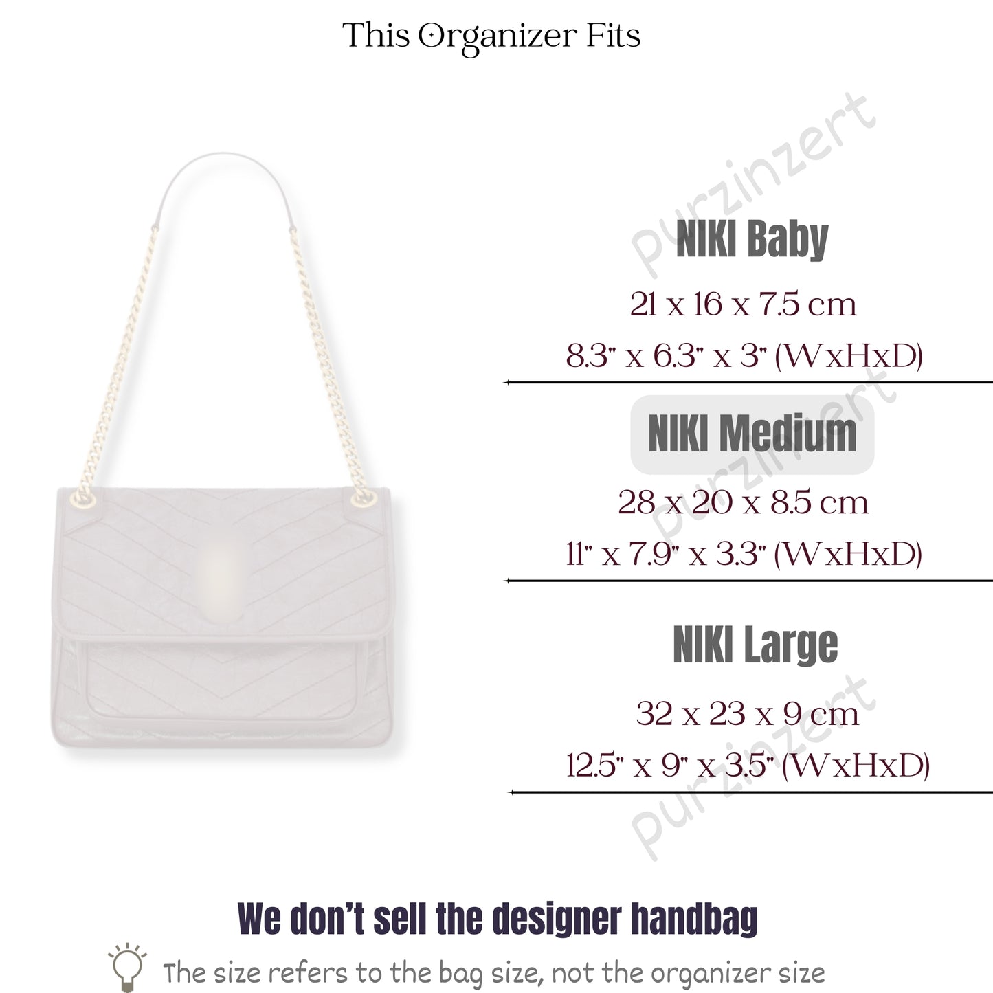 Bag Insert for (Saint Laurent (YSL), NIKI Medium) Organizer of Silk Fabric