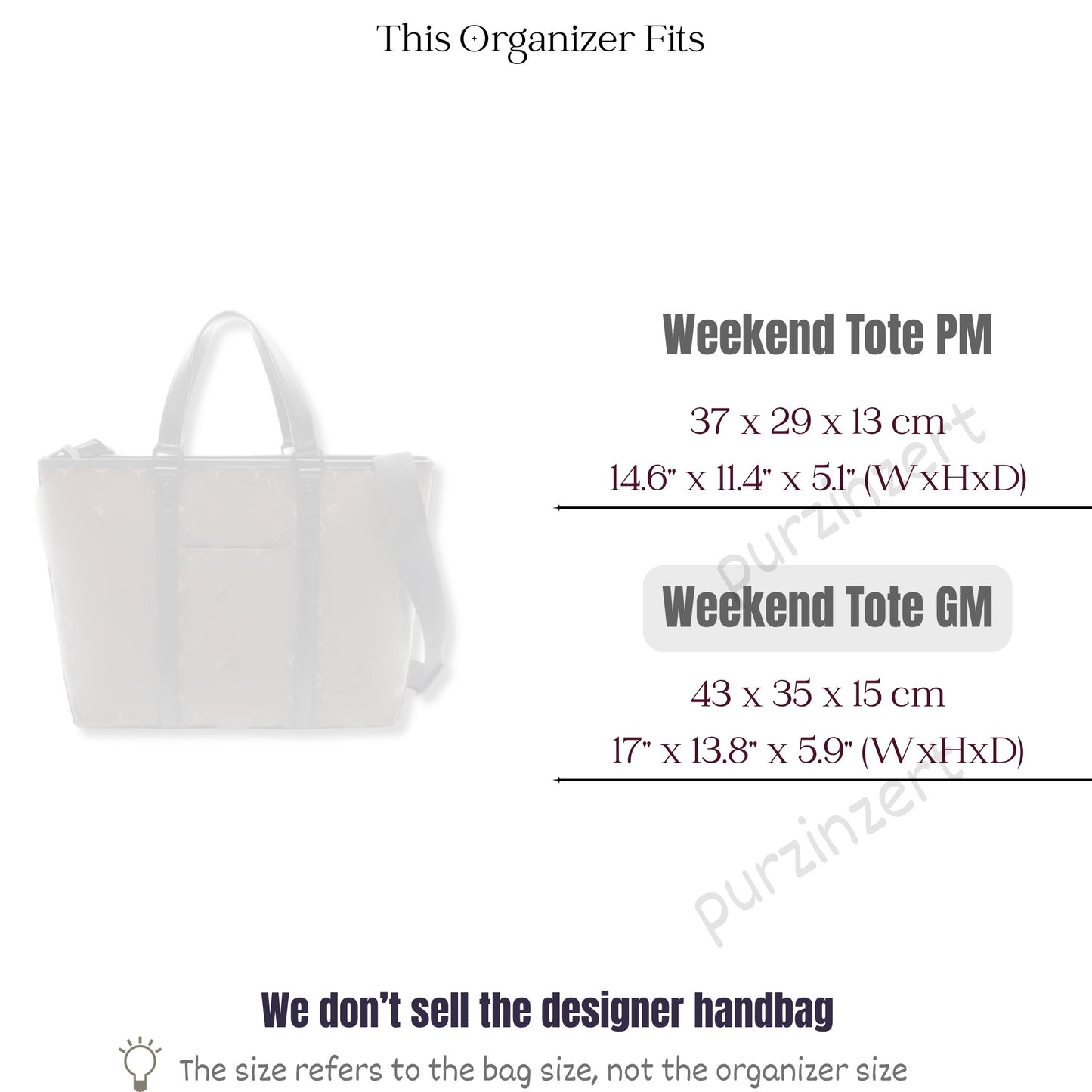 Bag Insert for (LV, Weekend Tote) Organizer of Felt Fabric