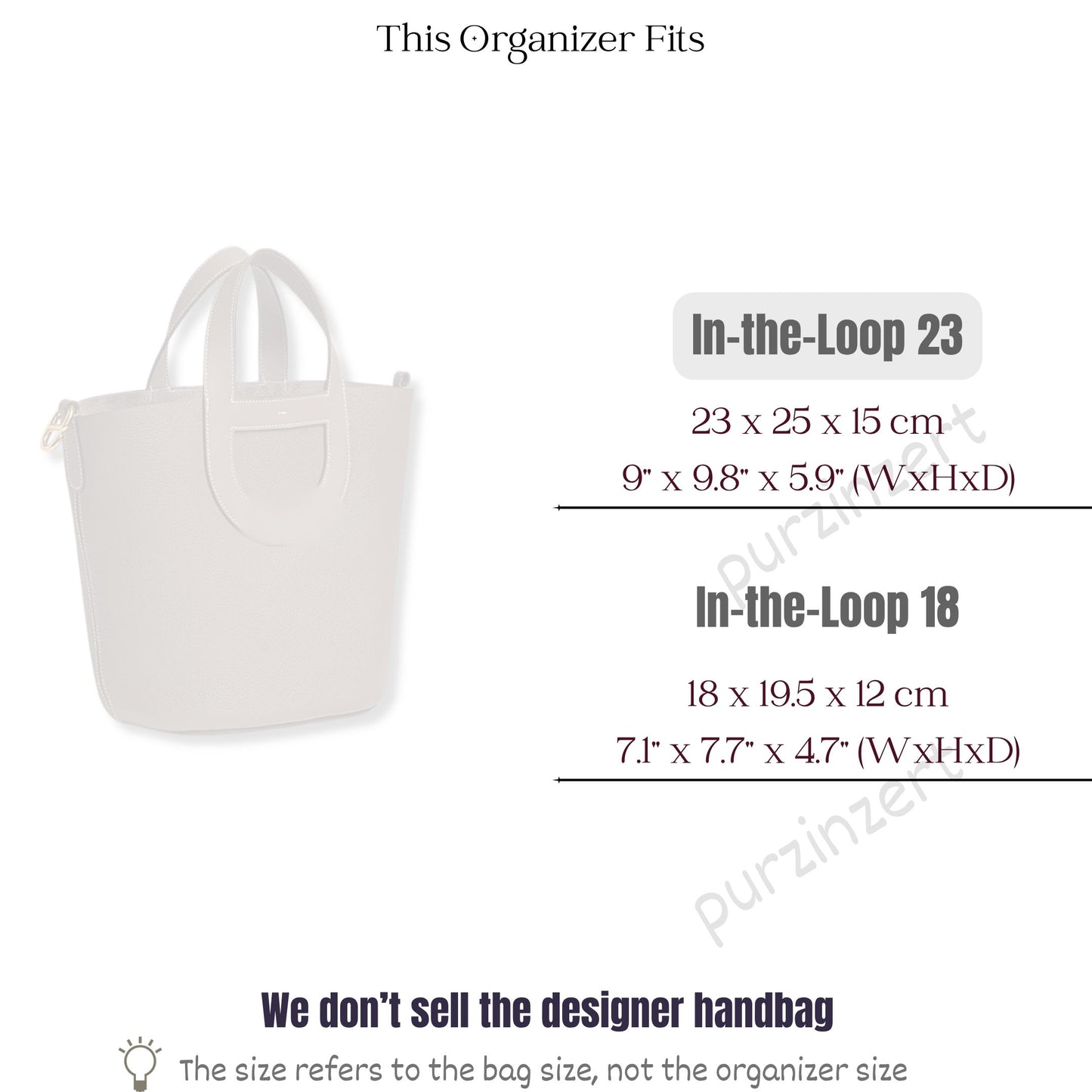 Bag Insert for (Hermes, In-the-Loop 23) Organizer of Felt Fabric