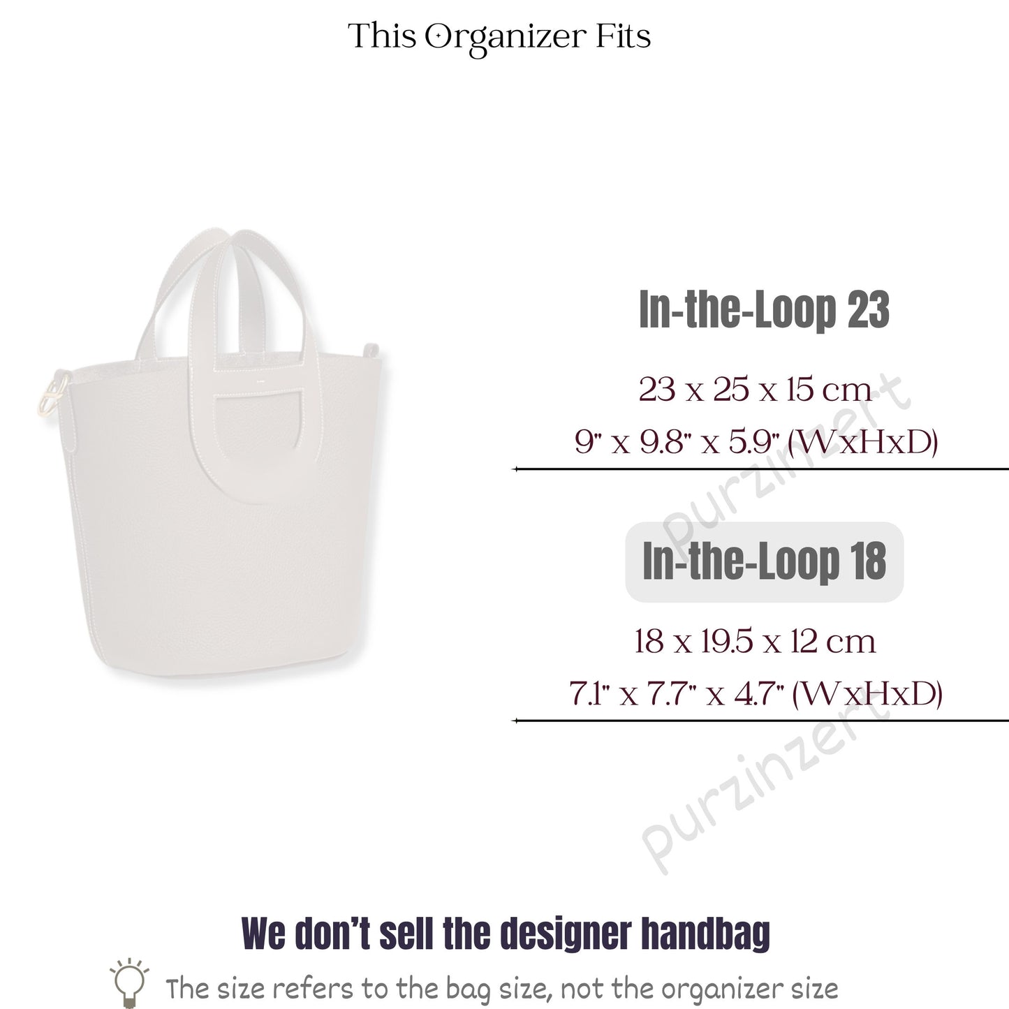 Bag Insert for (Hermes, In-the-Loop 18) Organizer of Felt Fabric
