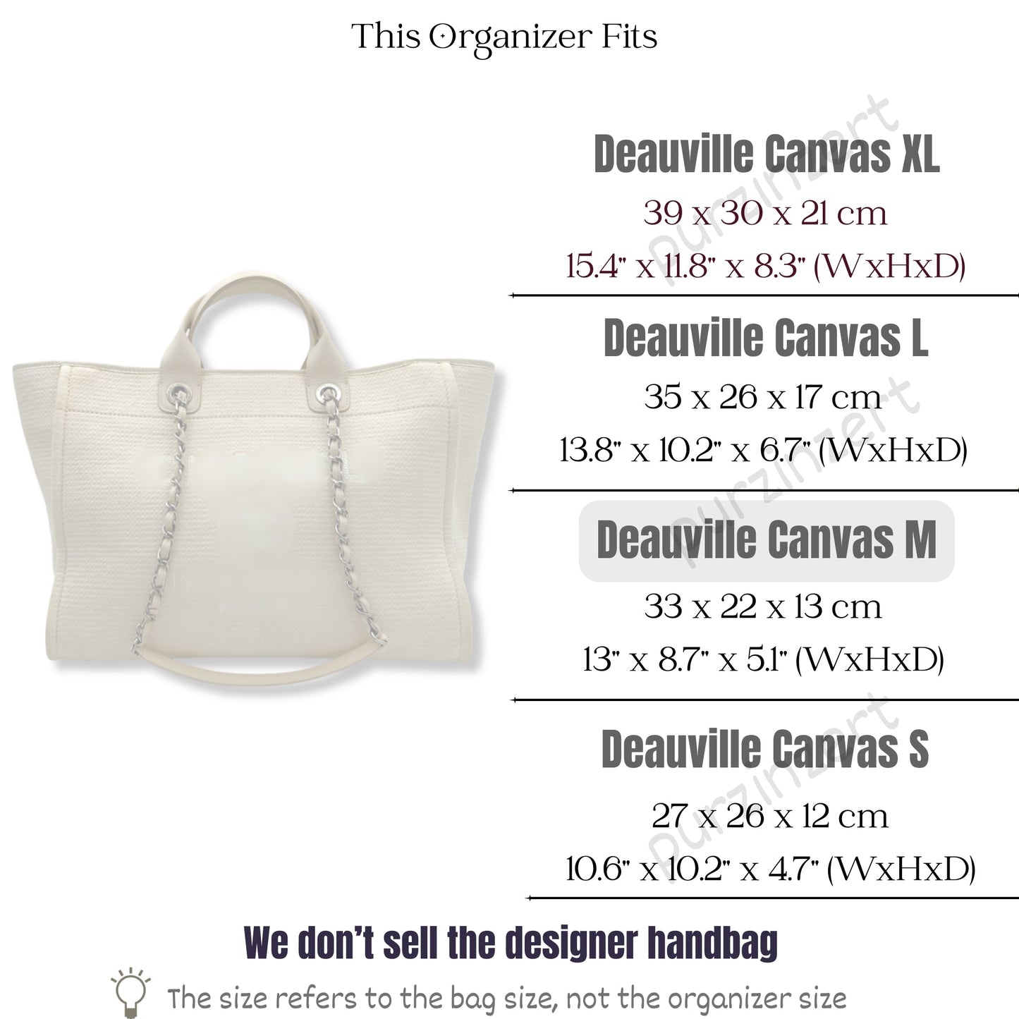 Bag Insert for (Chanel, Deauville Canvas Medium) Organizer of Felt Fabric