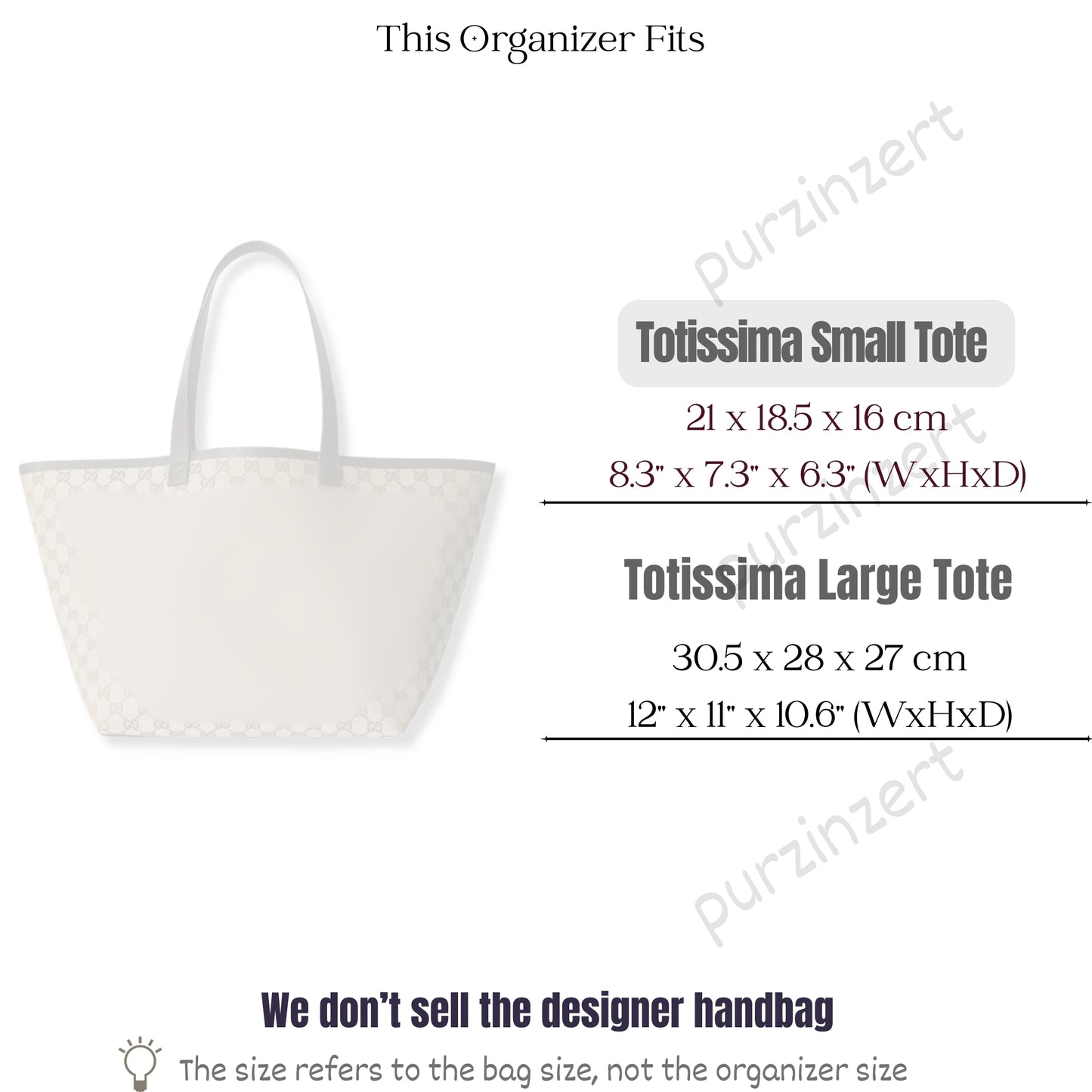Bag Insert for (Gucci, Totissima small tote) Organizer of Felt Fabric