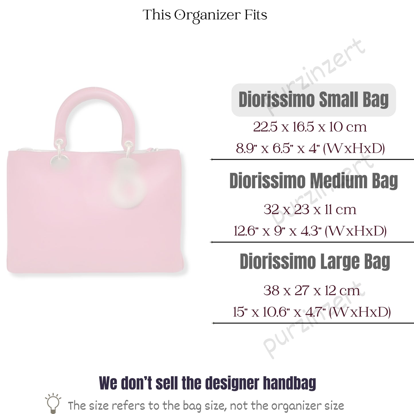 Bag Insert for (Dior, Diorissimo Small Bag) Organizer of Felt Fabric