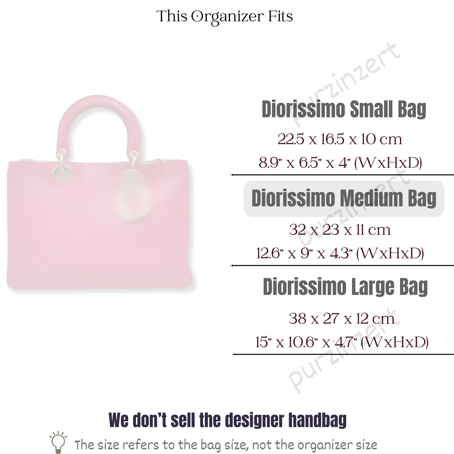 Bag Insert for (Dior, Diorissimo Medium Bag) Organizer of Silk Fabric