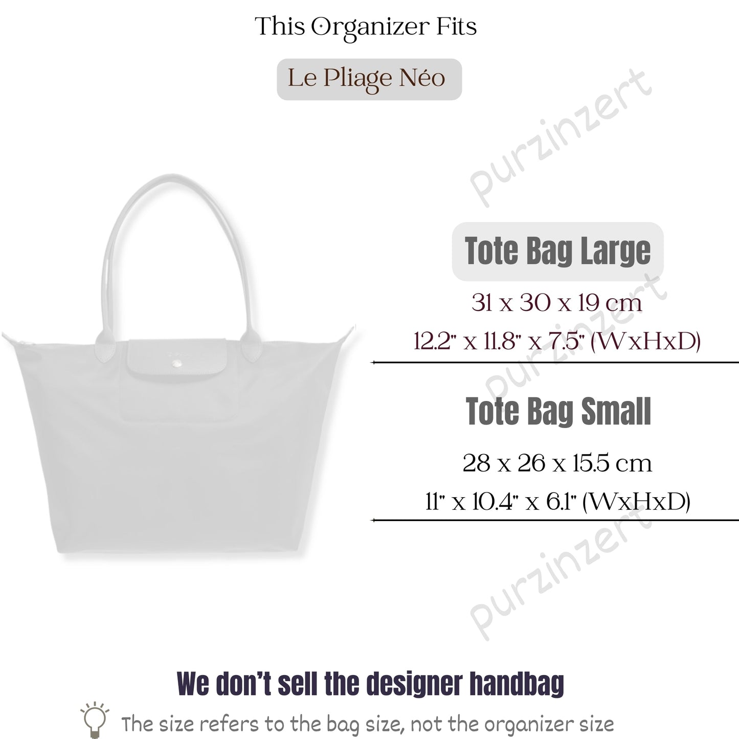 Bag Insert for (Longchamp, Le Pliage Néo Tote Large) Organizer of Nylon Fabric