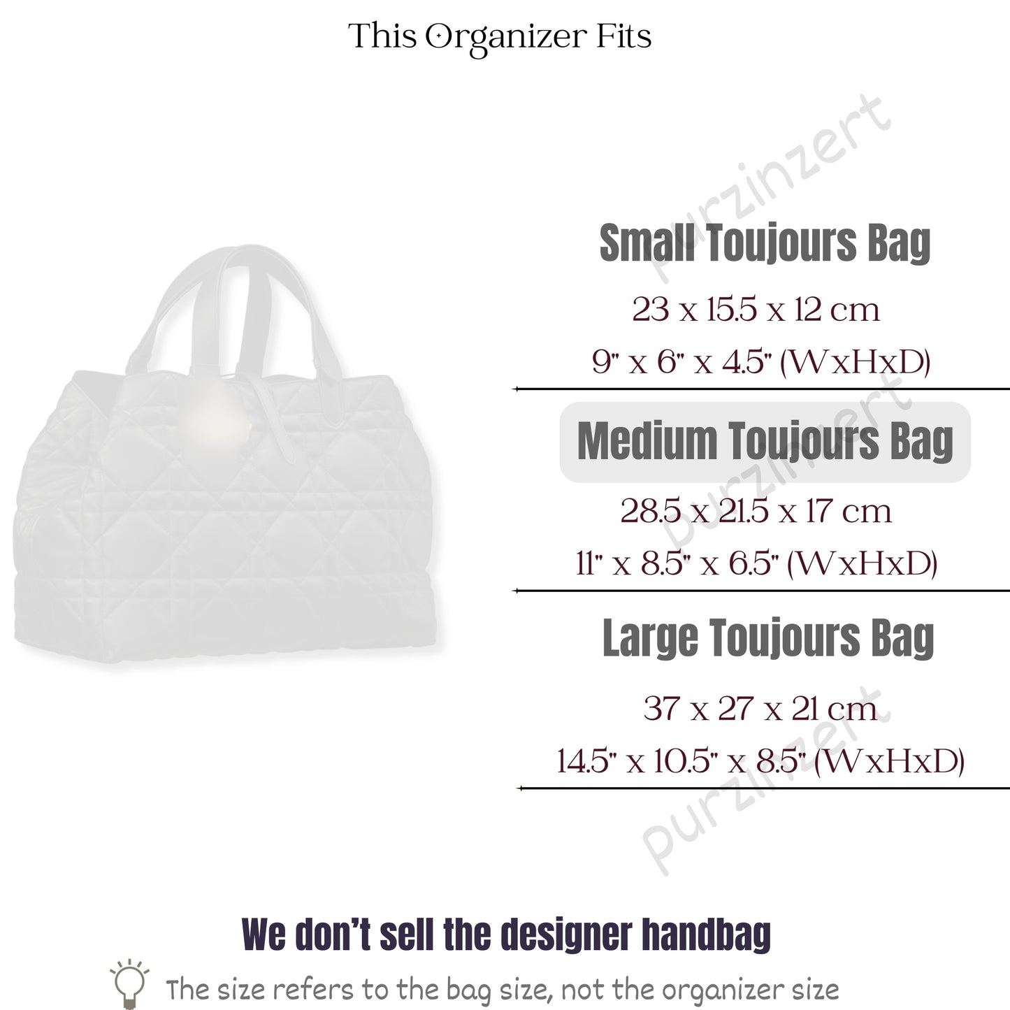 Bag Insert for (Dior, Medium Toujours Bag) Organizer of Felt Fabric