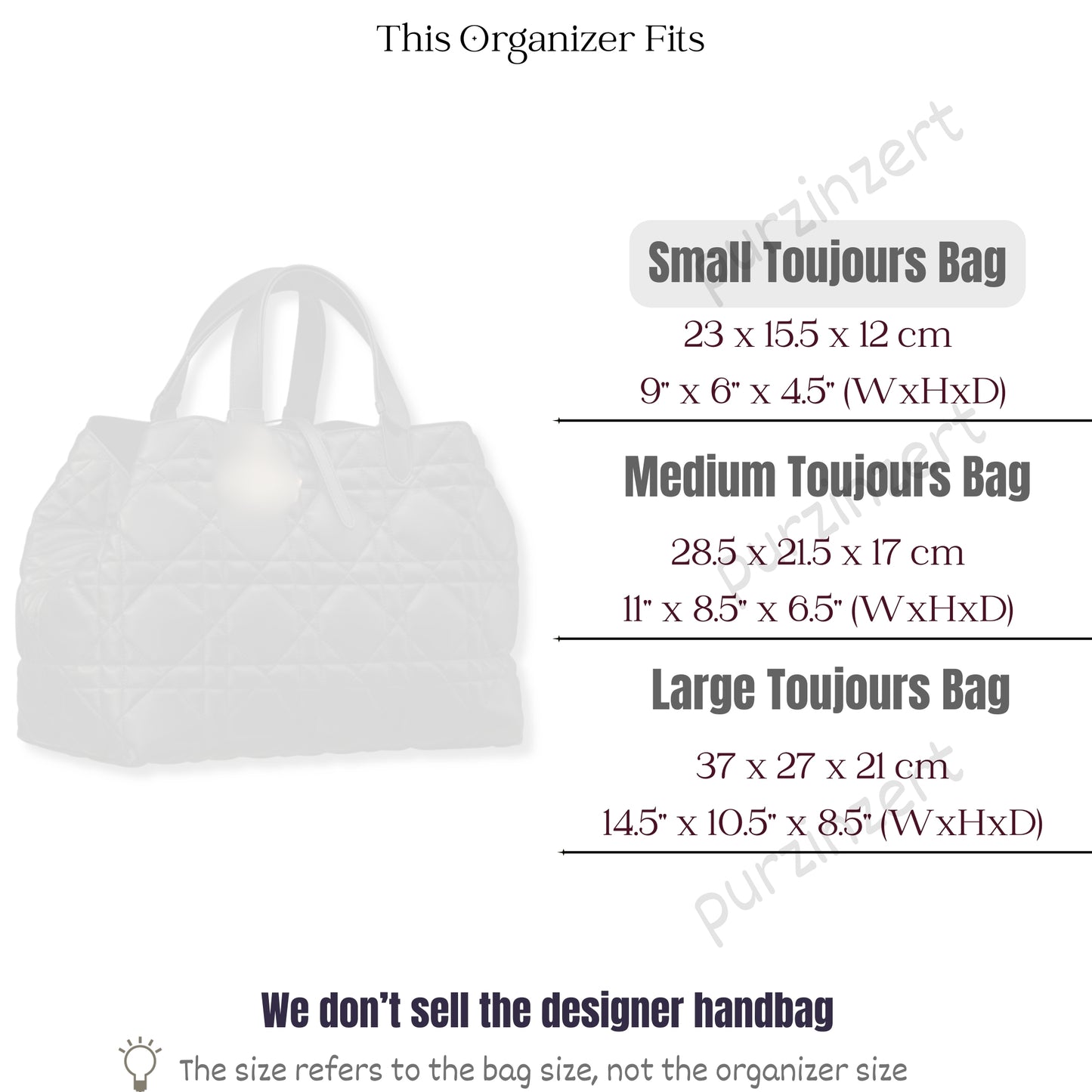 Bag Insert for (Dior, Small Toujours Bag) Organizer of Felt Fabric