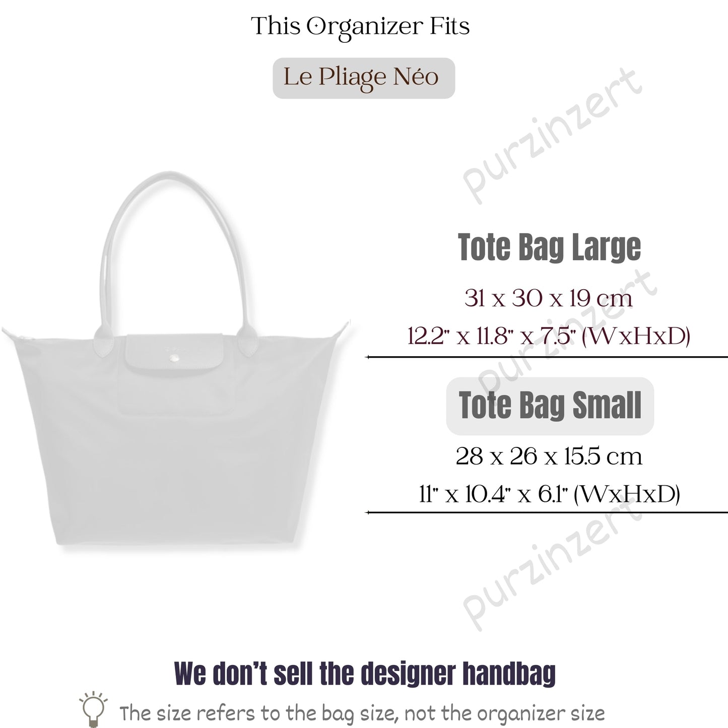 Bag Insert for (Longchamp, Le Pliage Néo Tote Small) Organizer of Nylon Fabric