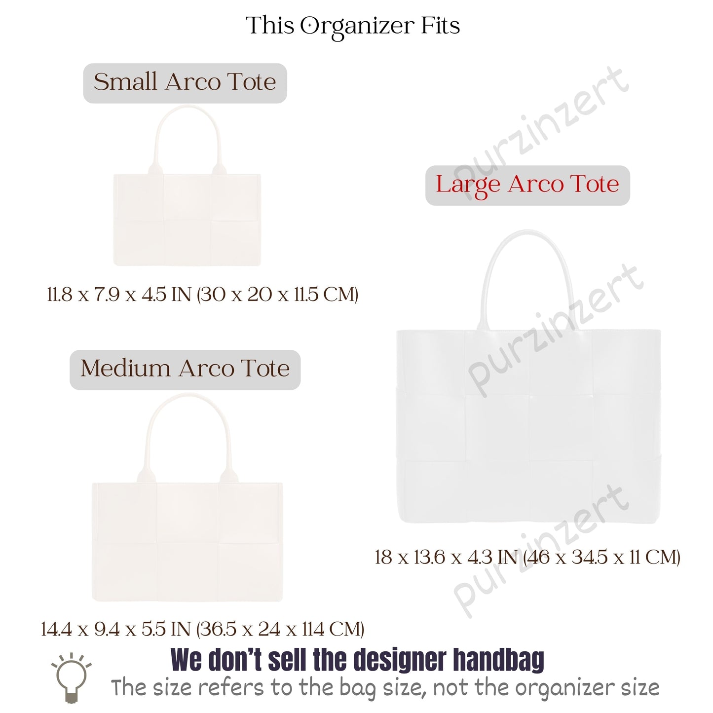 Bag Insert for (Bottega Veneta, Large Arco Tote) Organizer of Silk Fabric