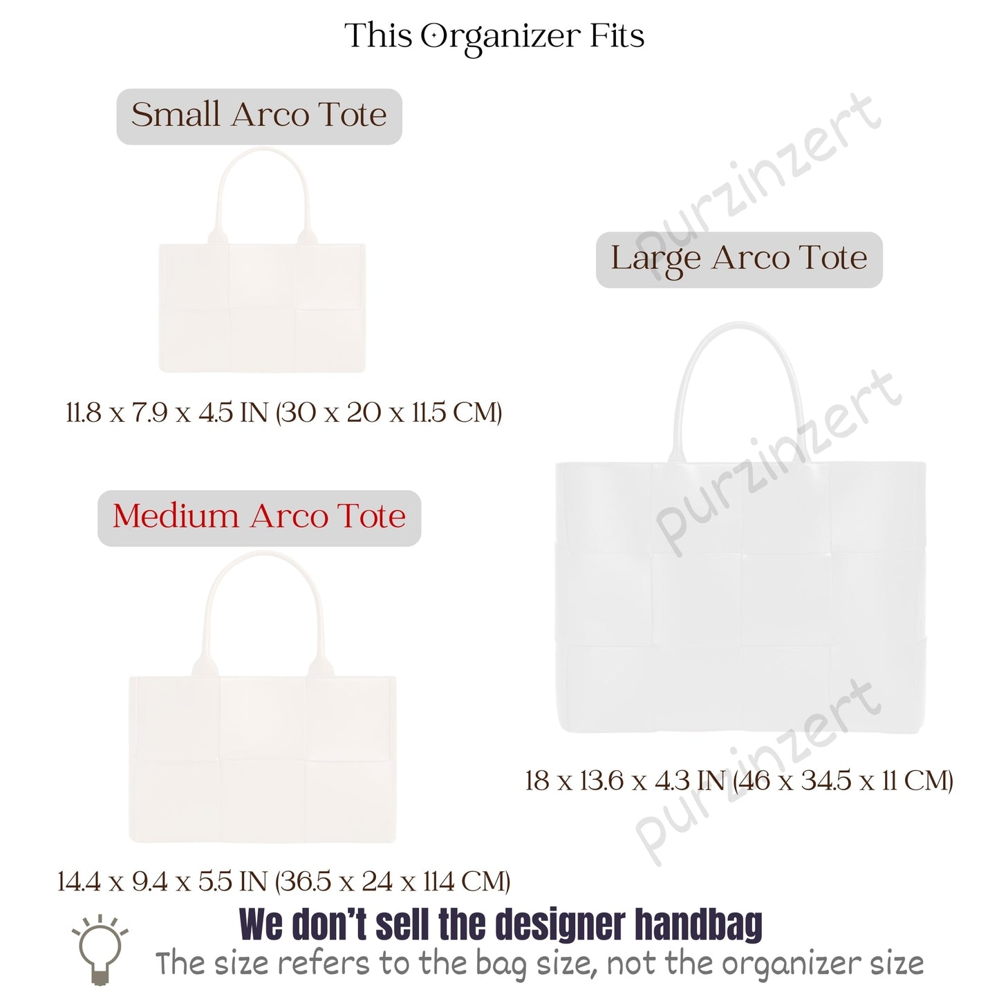 Bag Insert for (Bottega Veneta, Medium Arco Tote) Organizer of Silk Fabric