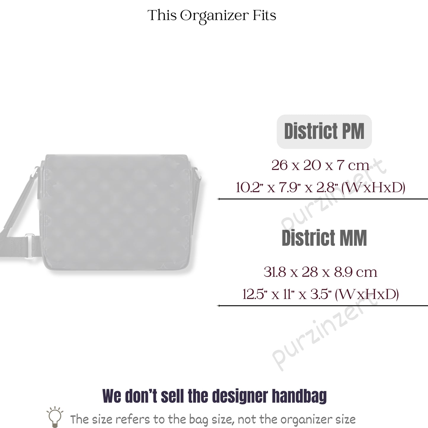 Bag Insert for (LV, District PM) Organizer of Felt Fabric