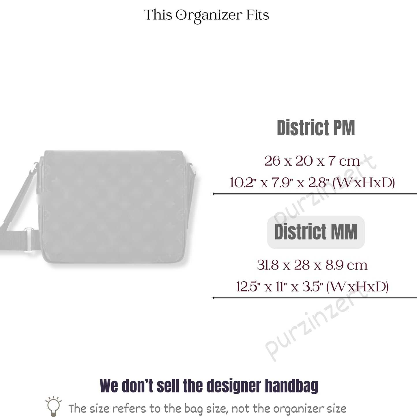 Bag Insert for (LV, District MM) Organizer of Silk Fabric