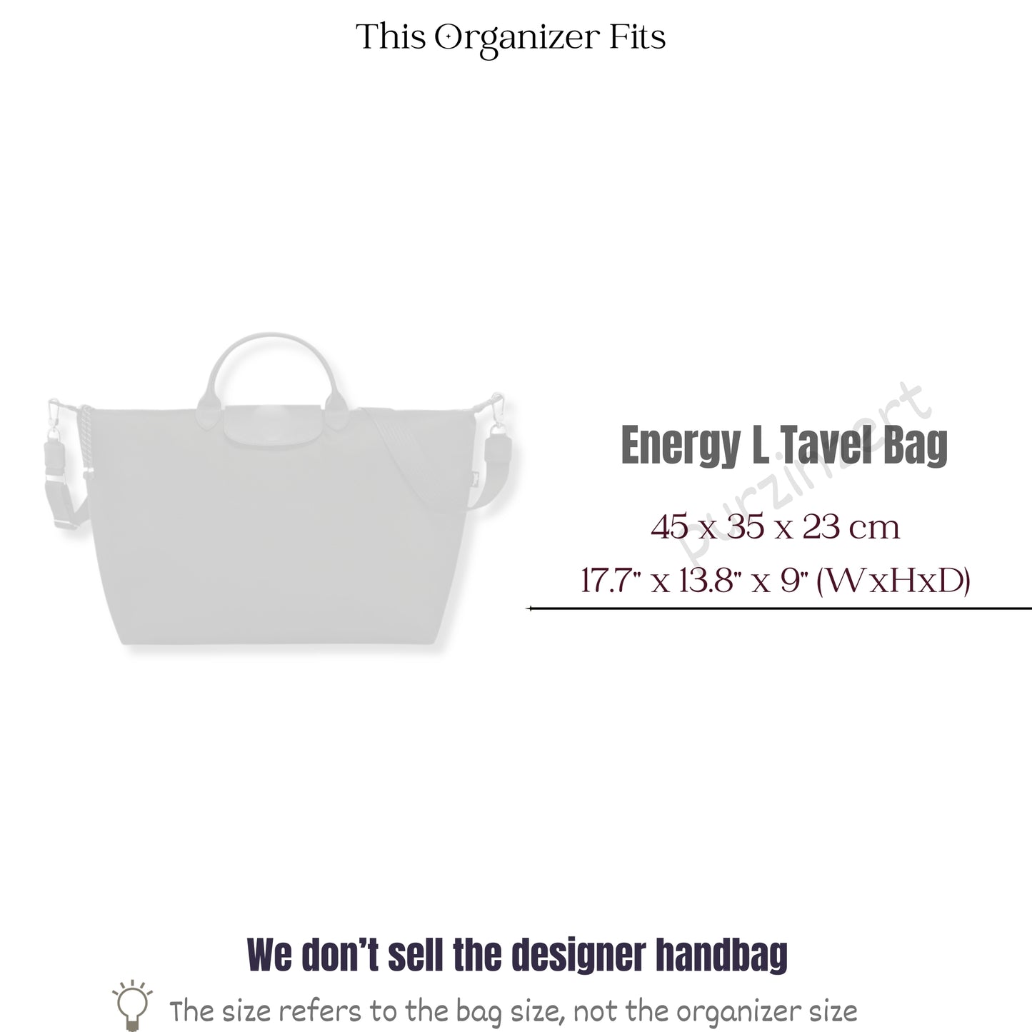 Bag Insert for (Longchamp, Le Pliage Energy L Travel Bag) Organizer of Felt Fabric