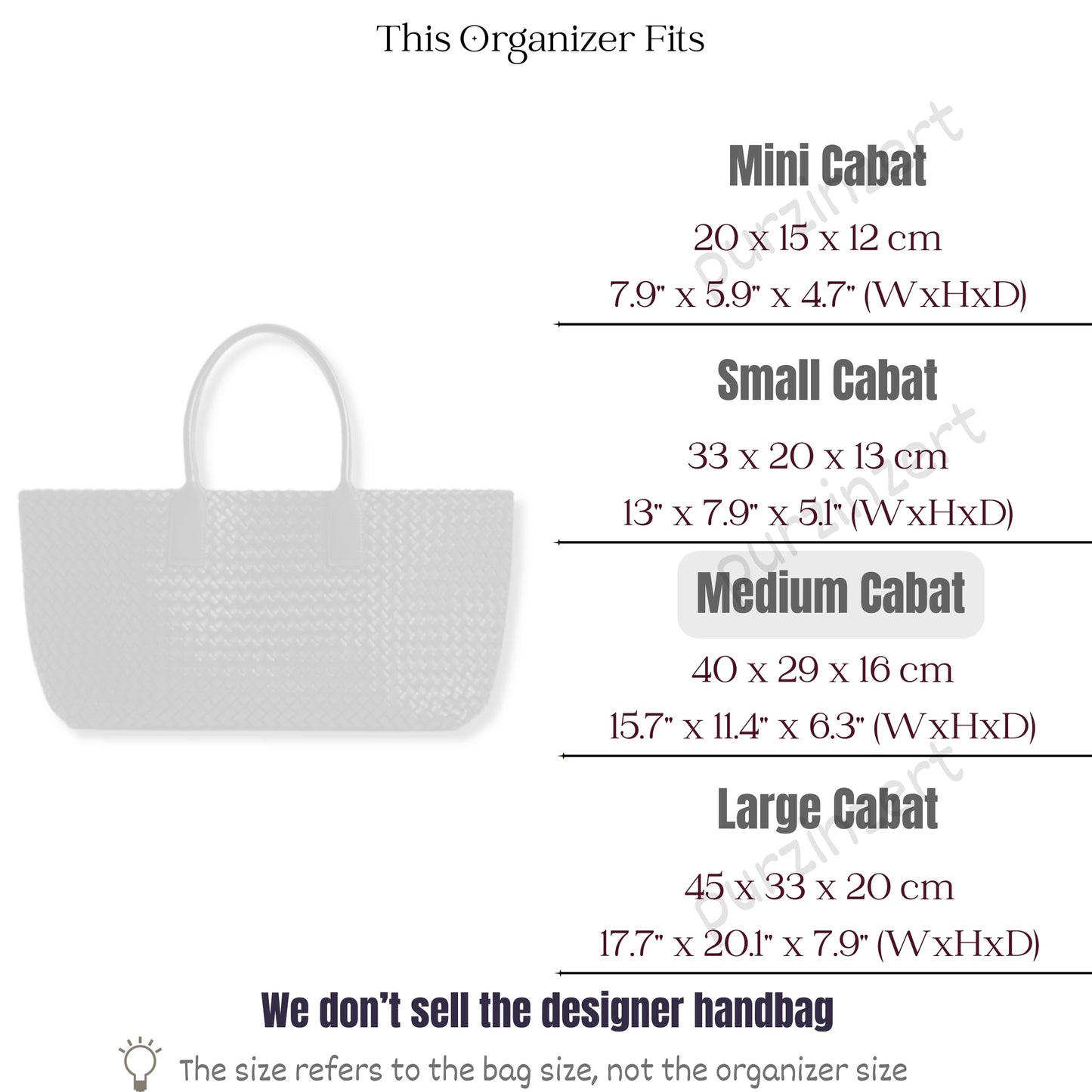 Bag Insert for (Bottega Veneta, Medium Cabat) Organizer of Felt Fabric