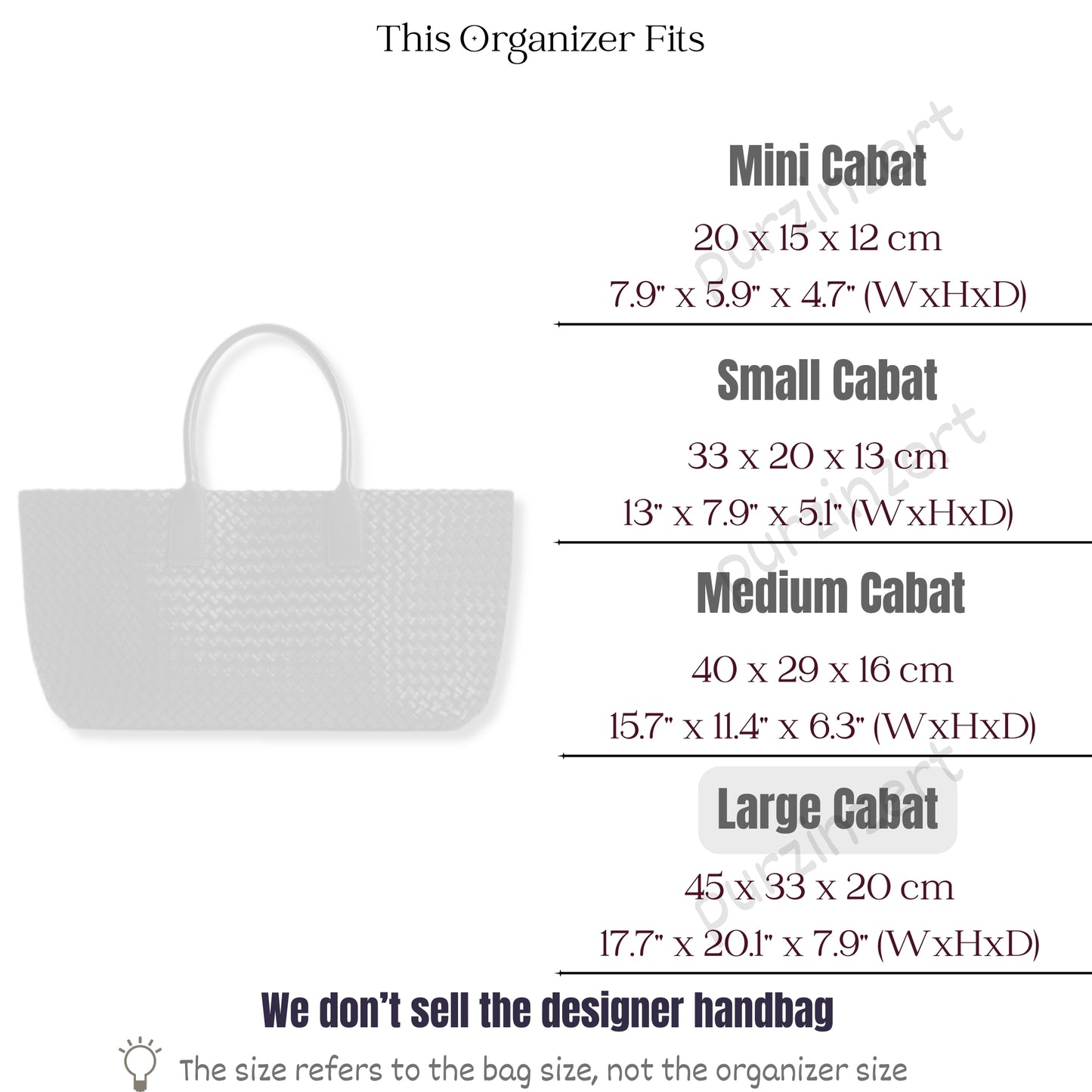 Bag Insert for (Bottega Veneta, Large Cabat) Organizer of Felt Fabric