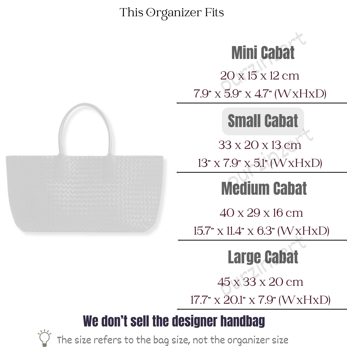 Bag Insert for (Bottega Veneta, Small Cabat) Organizer of Felt Fabric