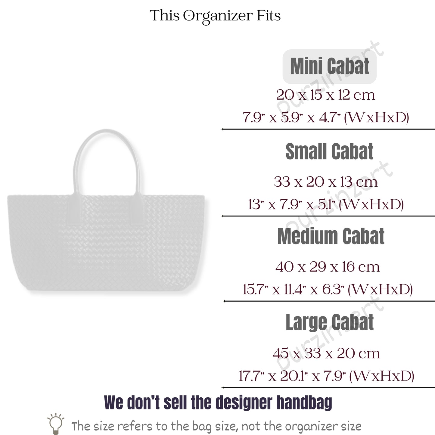 Bag Insert for (Bottega Veneta, Mini Cabat) Organizer of Felt Fabric