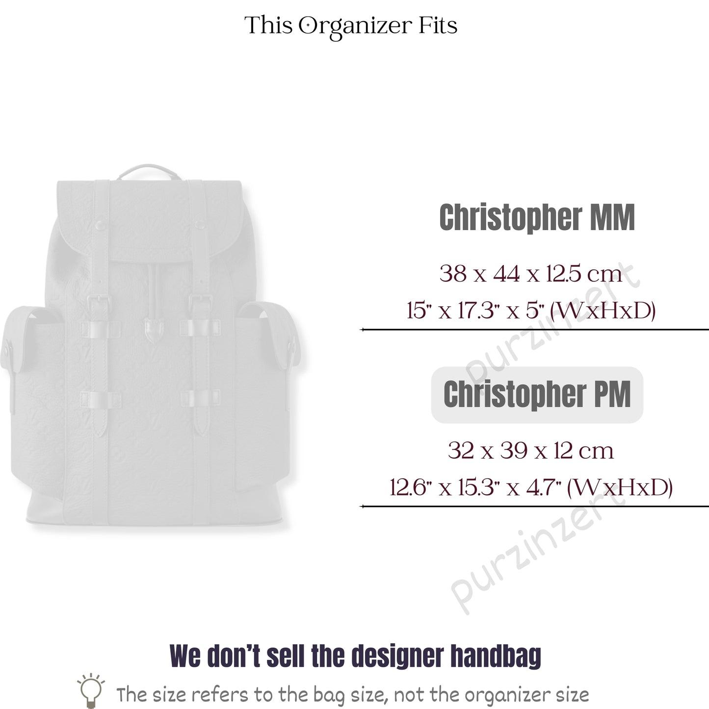 Bag Insert for (LV, Christopher PM) Organizer of Silk Fabric