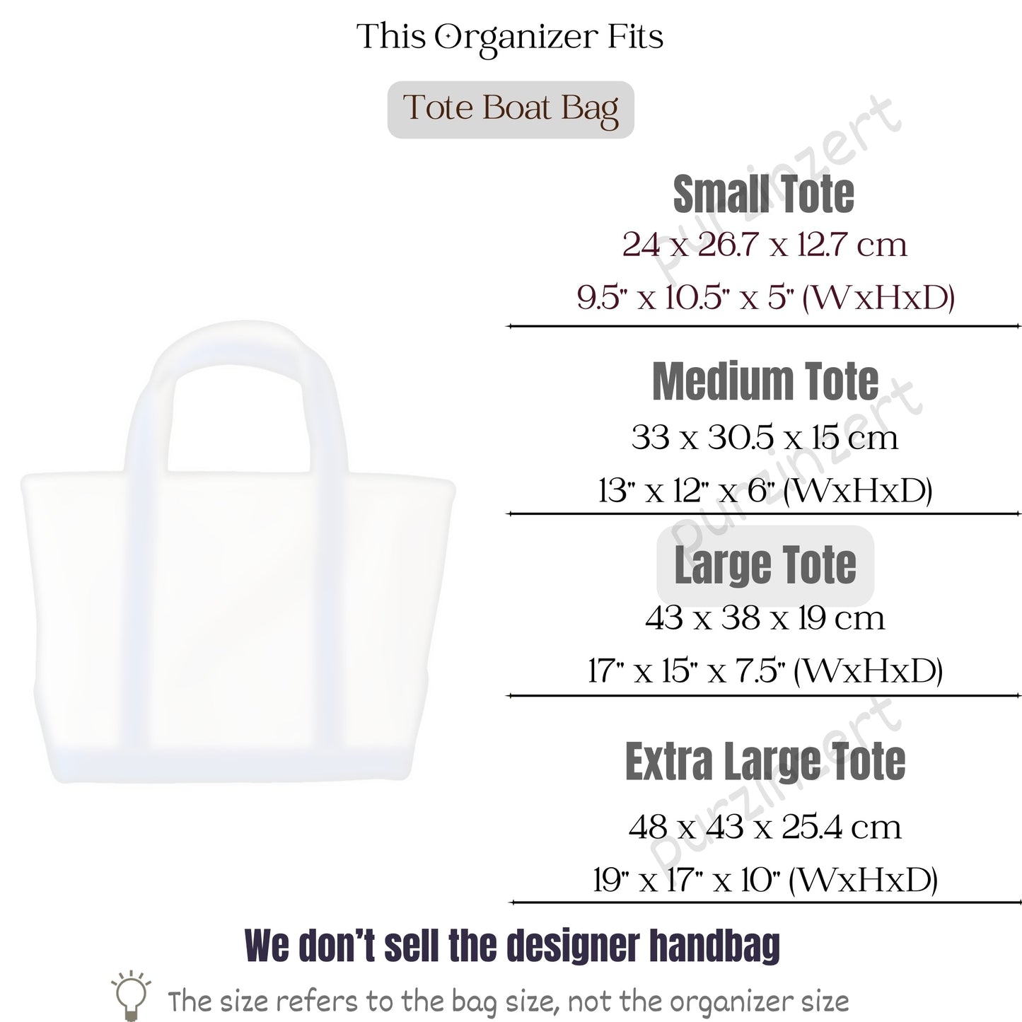 Bag Insert for (L.L.Bean, Tote Boat - Large) Organizer of Nylon Fabric