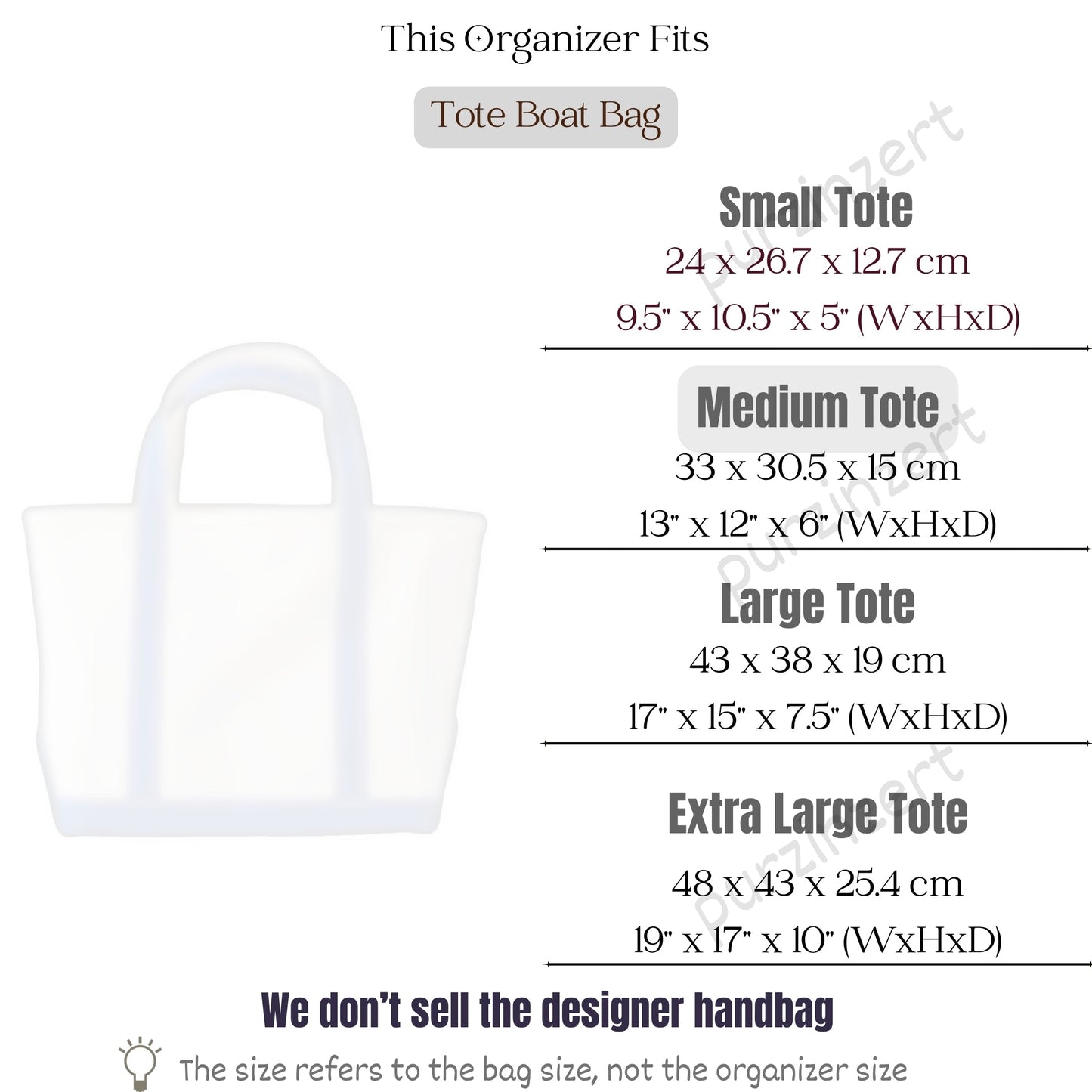 Bag Insert for (L.L.Bean, Tote Boat - Medium) Organizer of Nylon Fabric